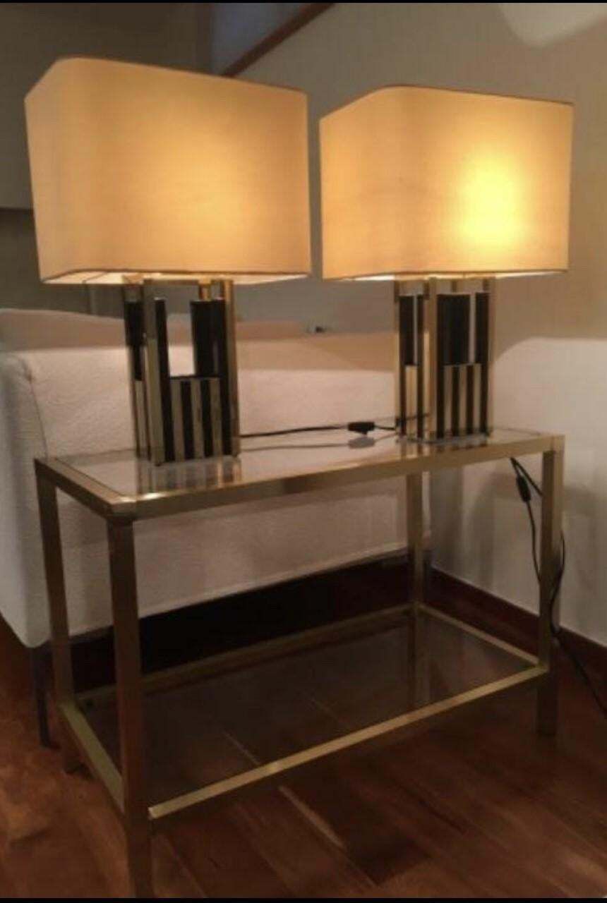 Midcentury Gold Brass Black Emanel Pair Of Table Lamps By Bd Lumica, 1970s photo vintage
