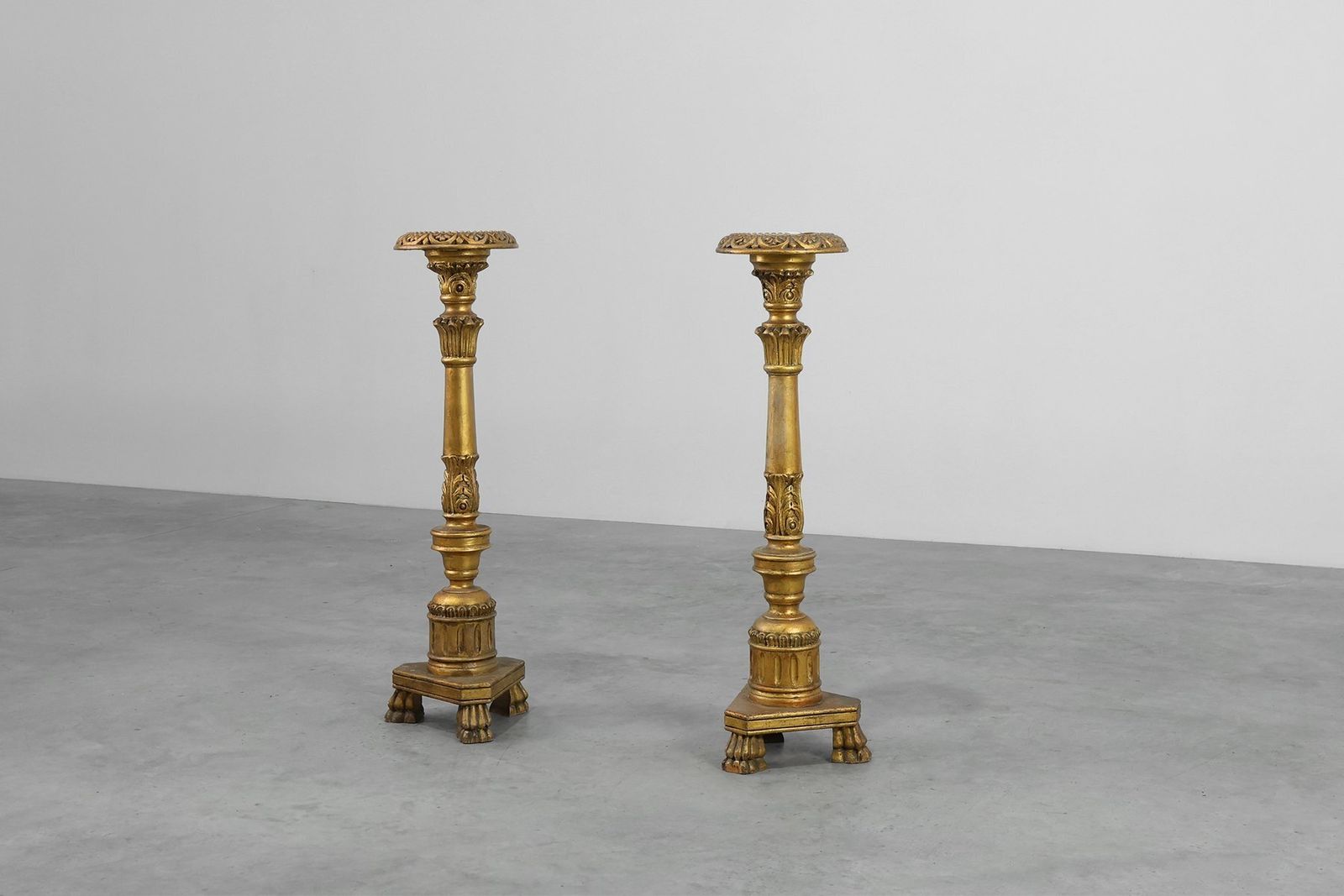 19th Century Giltwood Pedestals With Plaster Decoration, France, Set Of 2 photo for sale