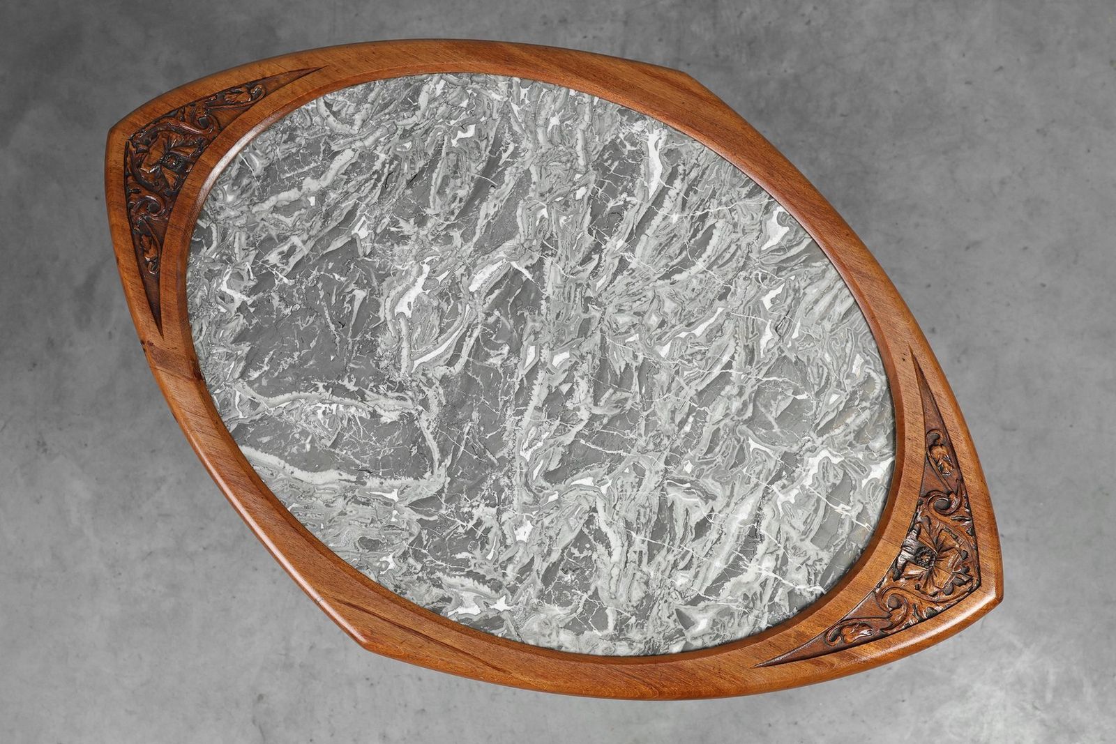 Furniture Art Nouveau Side Table In Walnut And Marble, France, 1915 photo