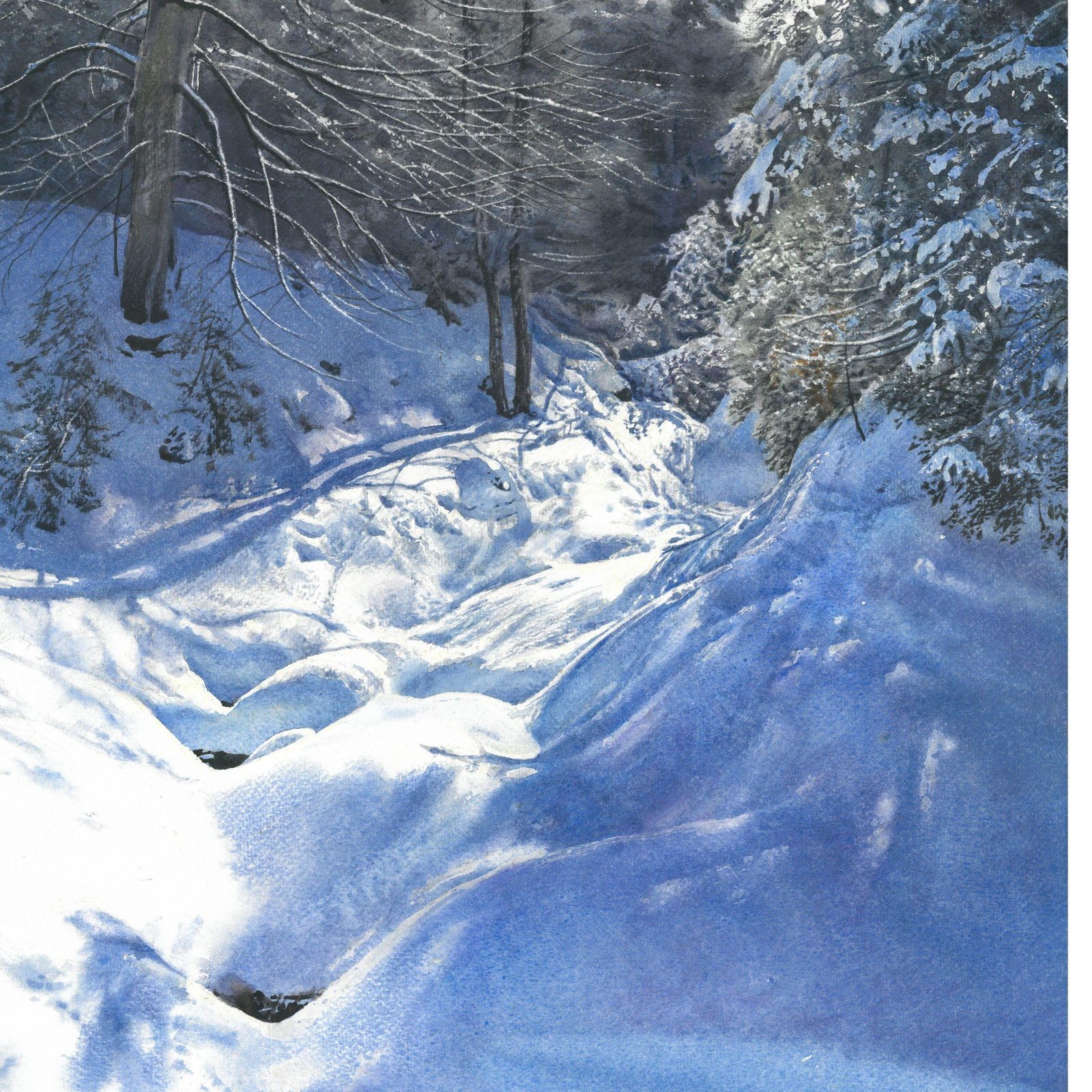 Michal Suffczynskia Winter Valley – Large Contemporary Mountain Landscape Watercolour Painting2018 photo 1849.0