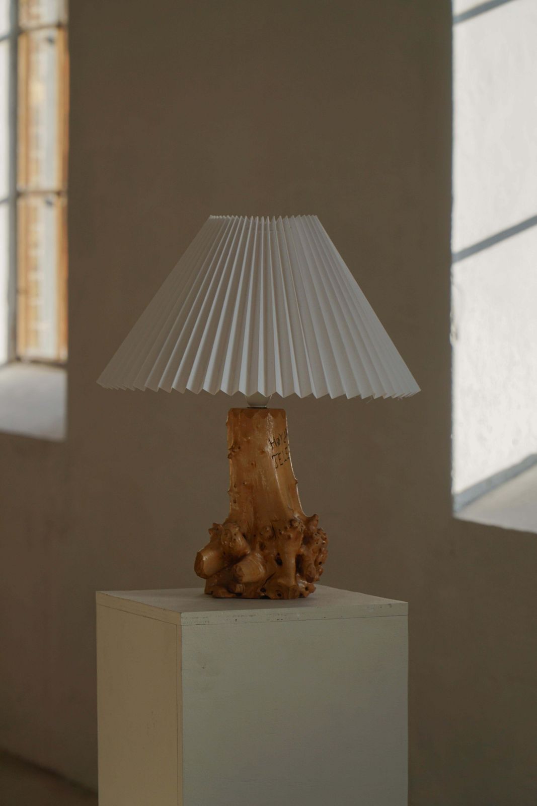 Scandinavian Modern, Carved Wooden Table Lamp With Engraved Inscription, 1972 photo Lighting