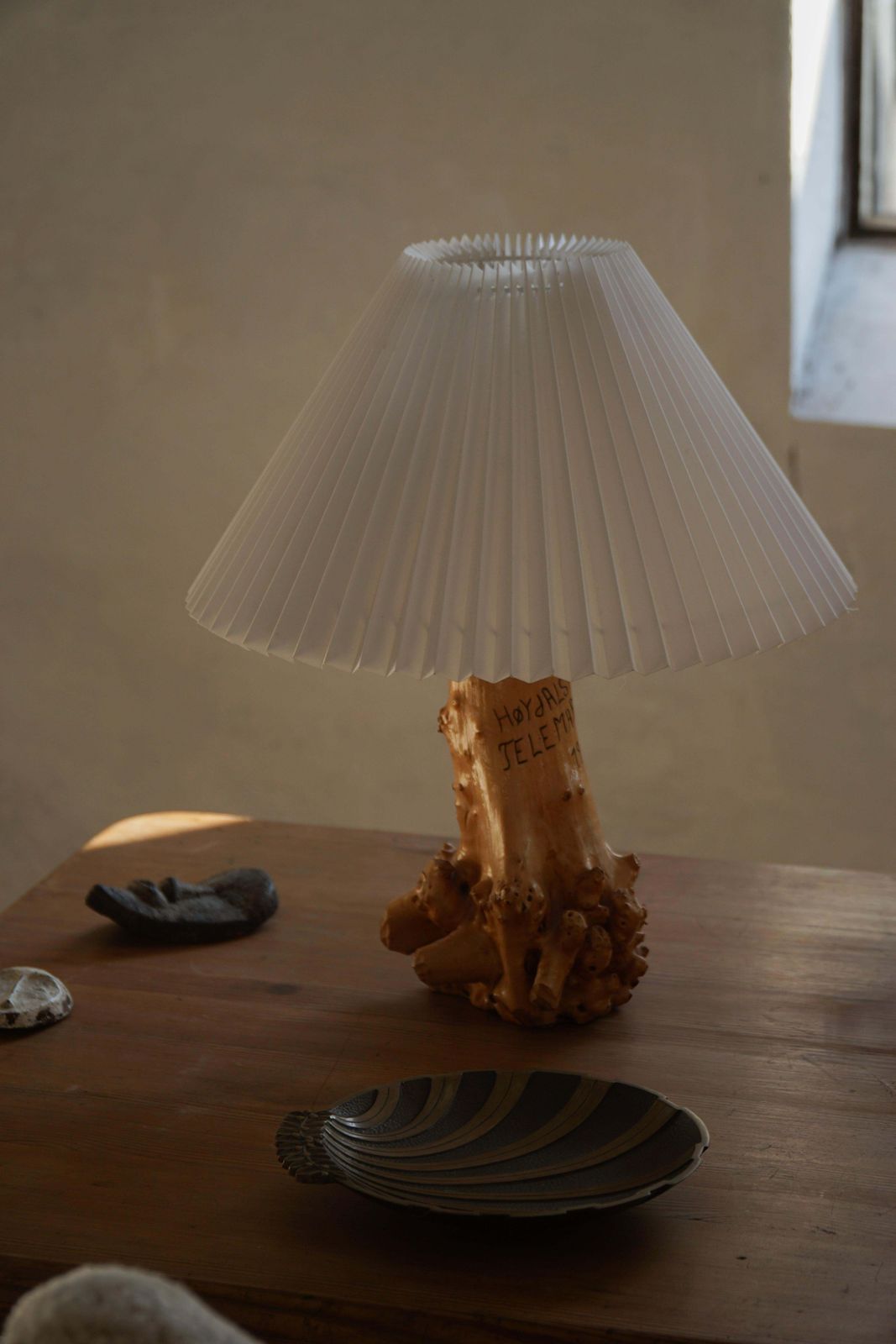photo furniture Scandinavian Modern, Carved Wooden Table Lamp With Engraved Inscription, 1972