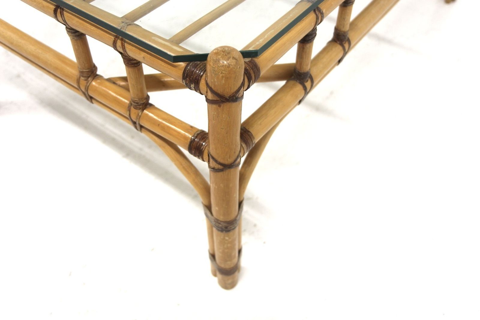 Scandinavian Coffee Table In Glass And Rattan, Sweden, 1970s
