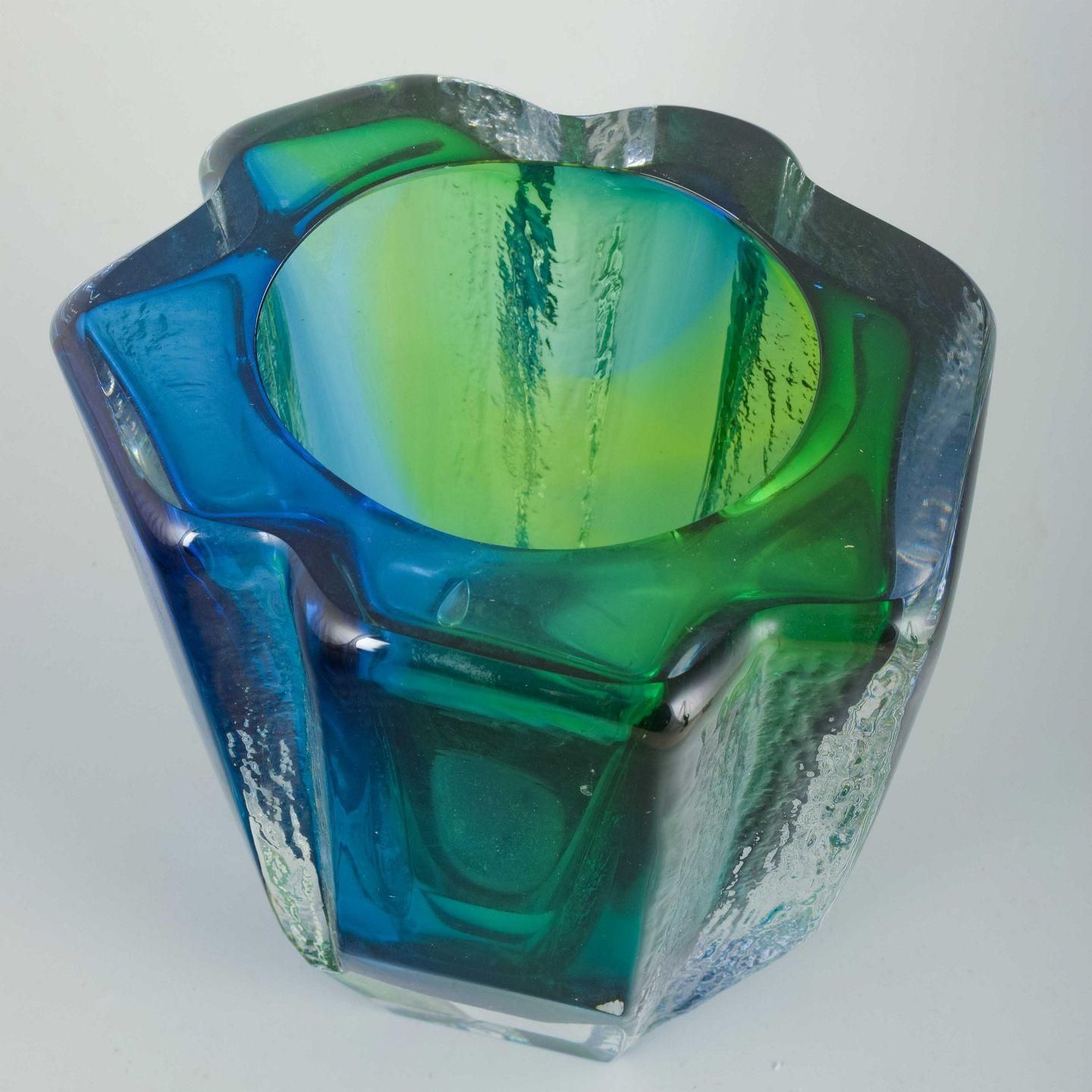Göran Wärff For Kosta Boda. Organic Shaped Glass Vase In Blue And Green Tones. photo furniture