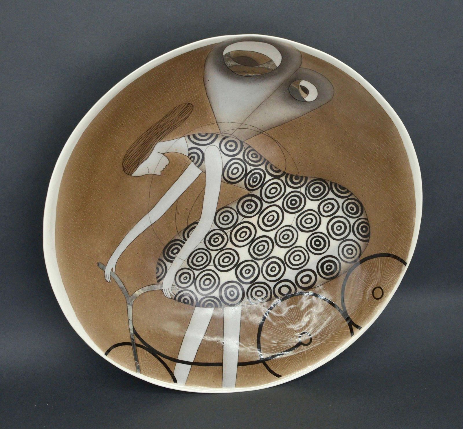Inese Margevica The Bicycle Fey. Handmade Stoneware Bowl. H 7.5 Cm; D 36 Cm21st Century