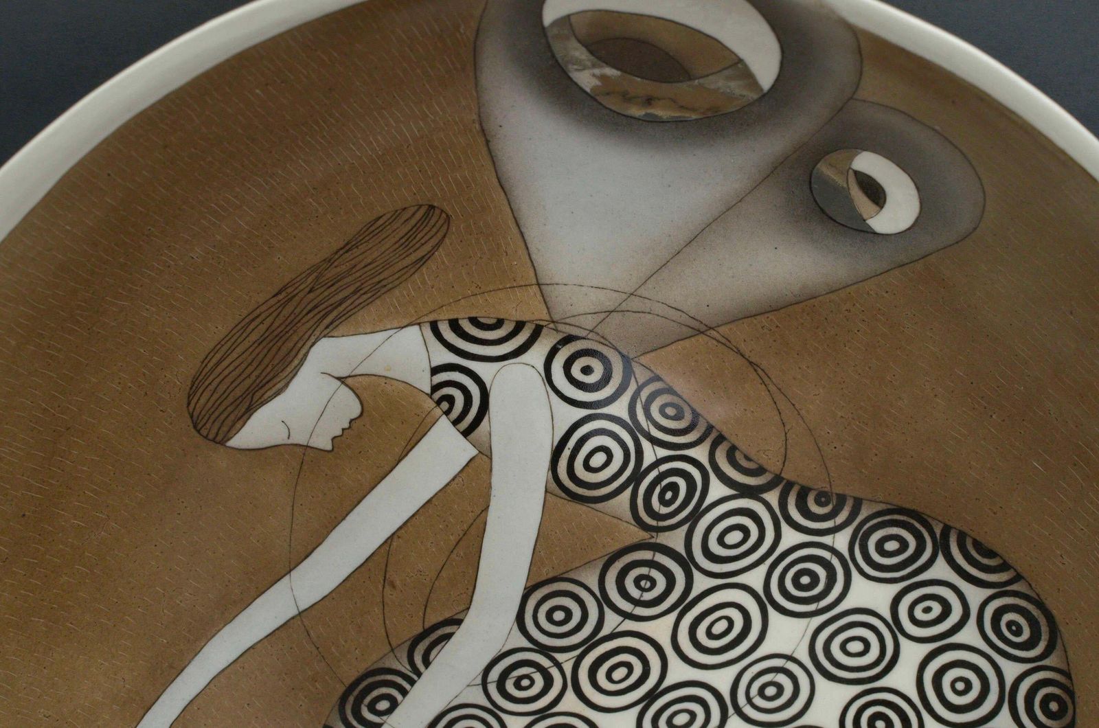 Inese Margevica The Bicycle Fey. Handmade Stoneware Bowl. H 7.5 Cm; D 36 Cm21st Century photo for sale