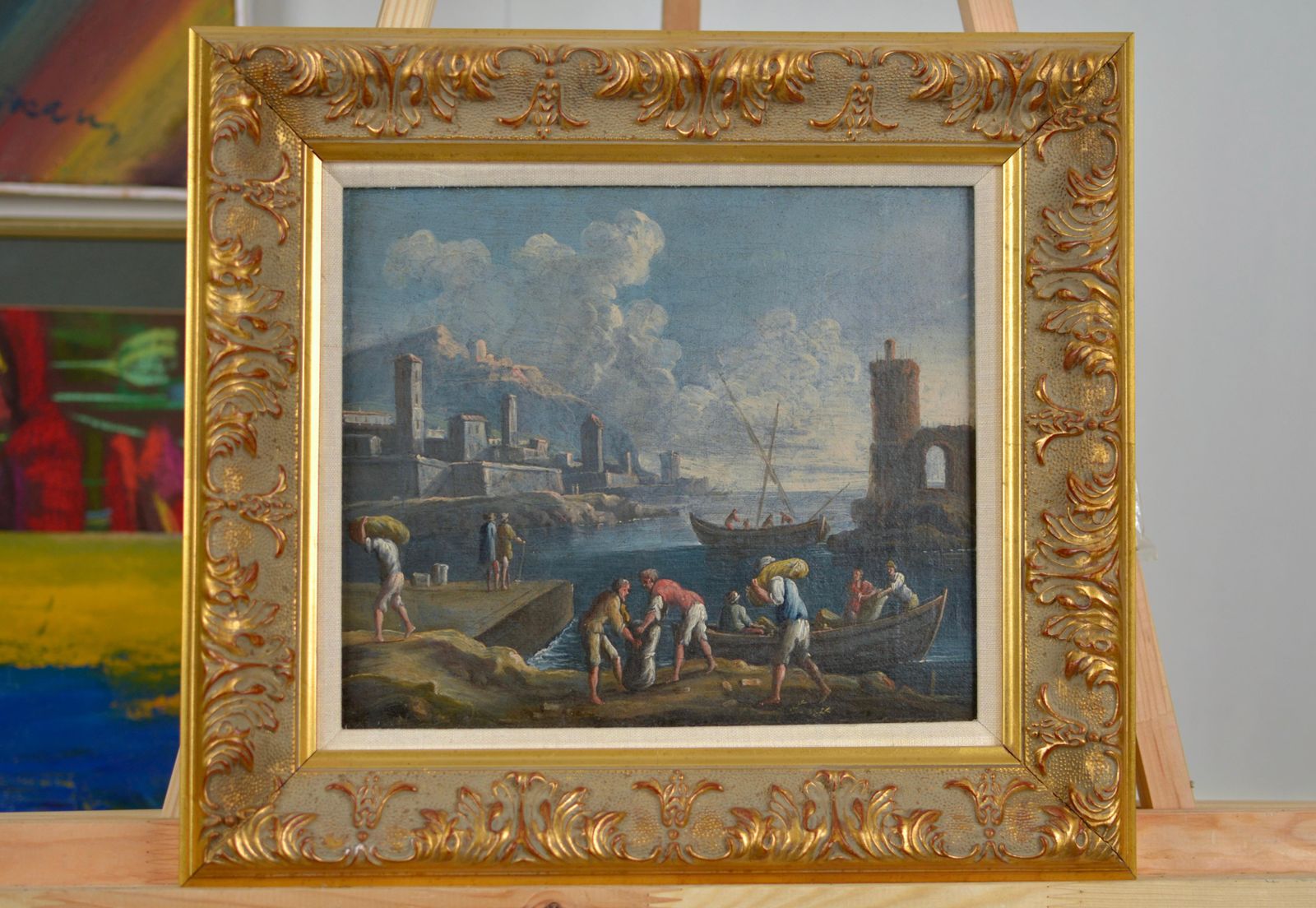Claude Jozeph Vernetport. Oil On Canvas. 22.7x27.1 Cm1956 photo vintage