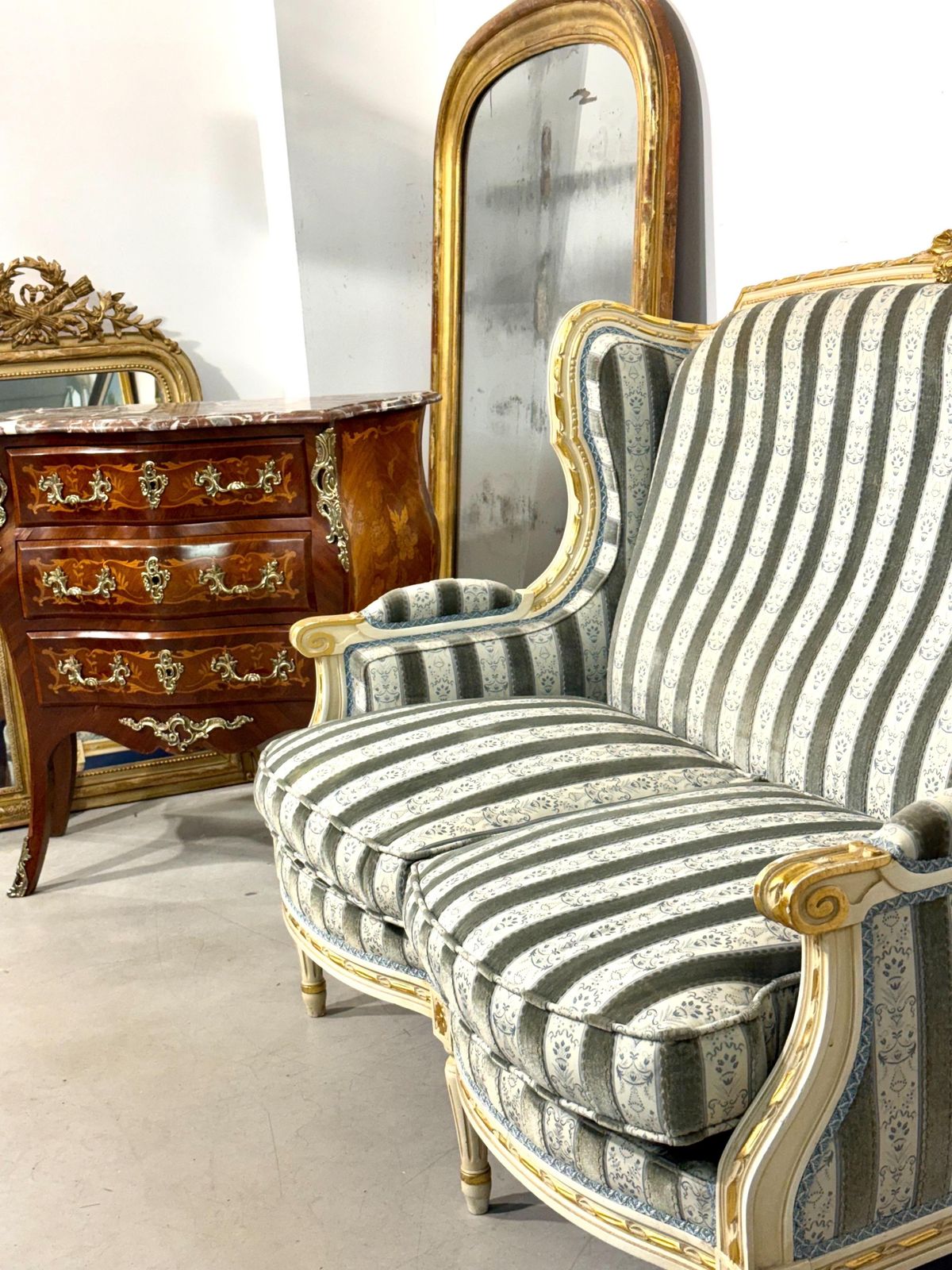 Early 20th Century French Louis XVI Style Painted And Gilded Two Seat Sofa photo furniture