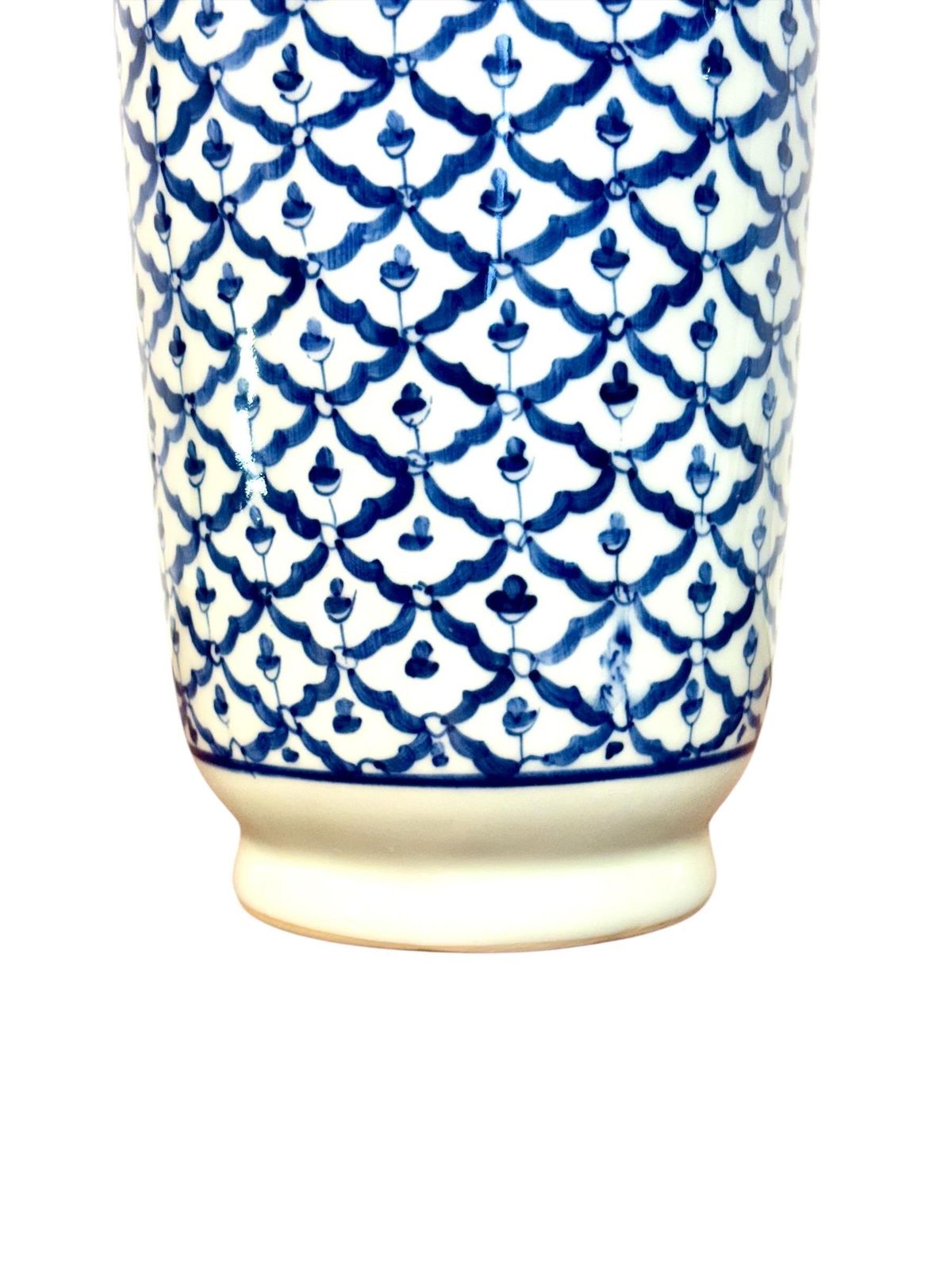 Mid 20th Century Blue And White Porcelain Vase, Floral Lattice Design photo Home Decor