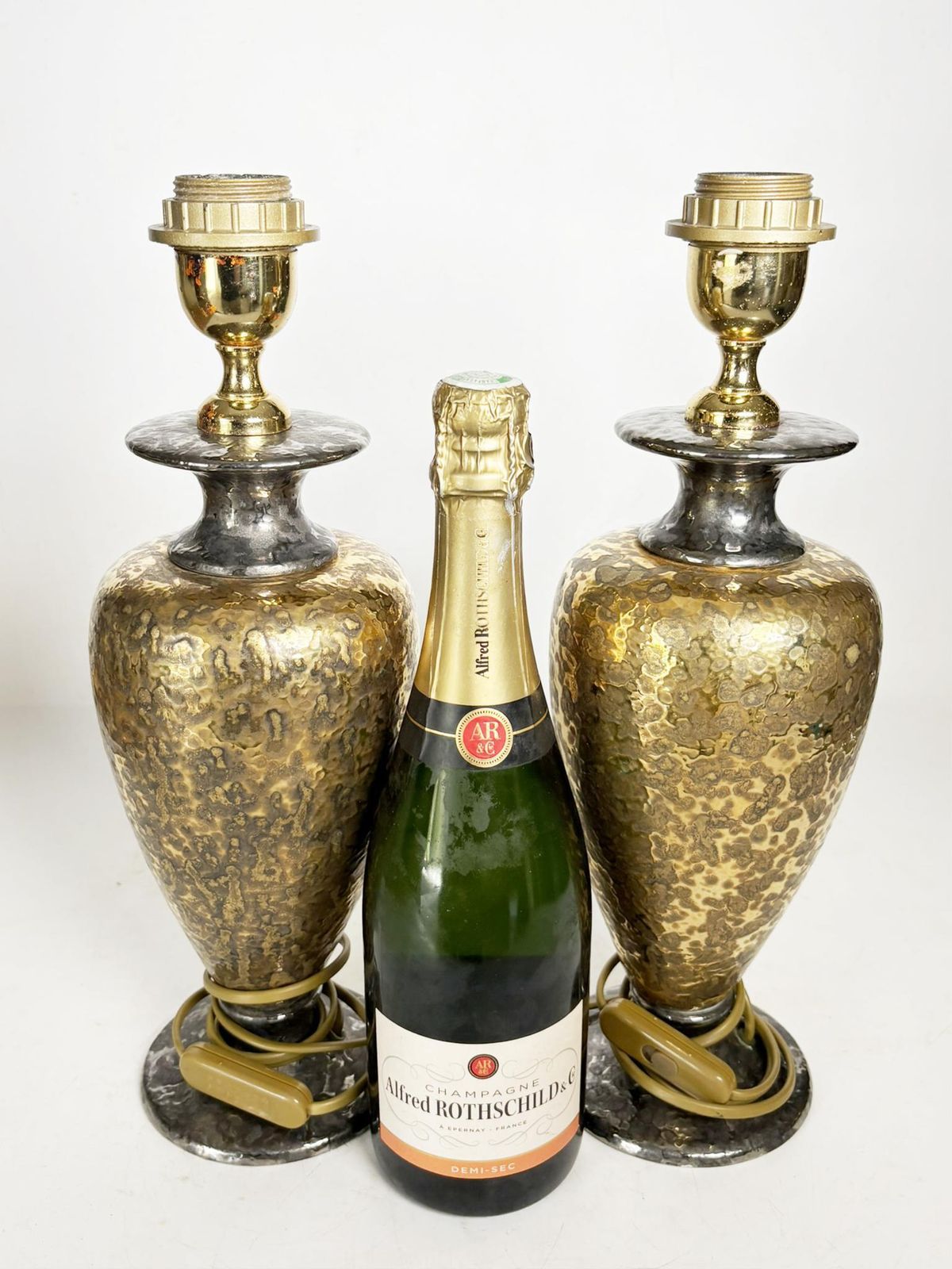 Pair Of Gilded Metal Lamps, France, 1980 photo Lighting