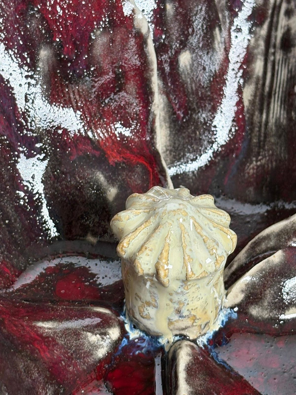 photo furniture Red Pottery Vase In The Shape Of A Cauliflower, France, 1970