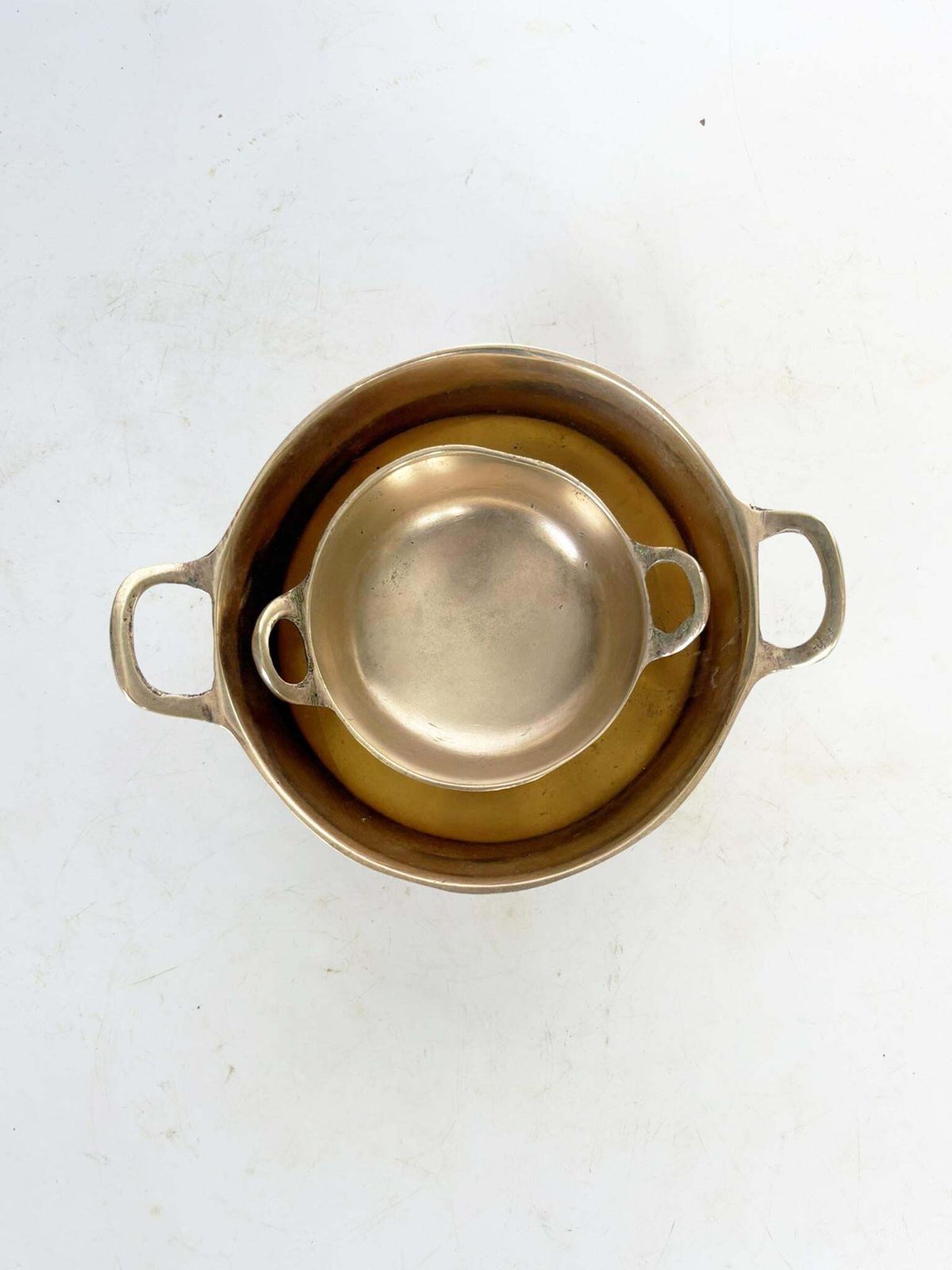 photo for sale Two Brass Trinket Trays, Beautiful Antique Patina, France, 1950
