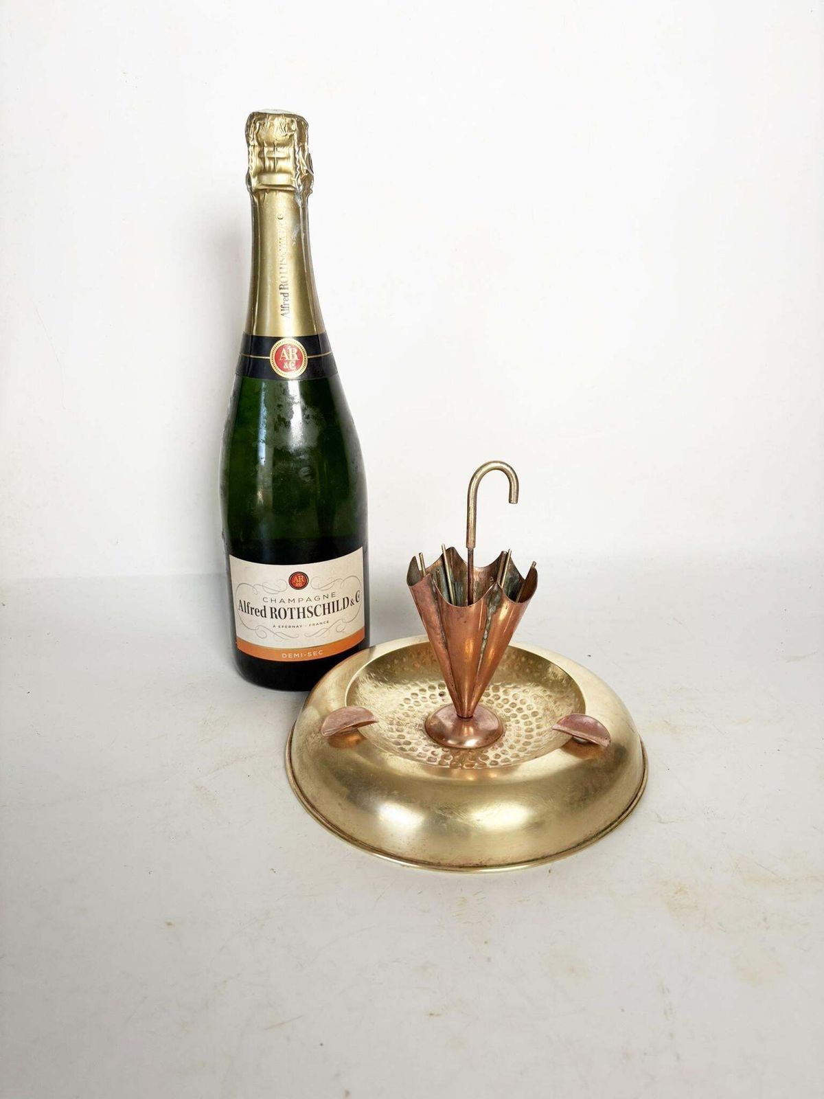 Umbrella Shaped Ashtray In Brass And Copper, France, 1960 photo for sale