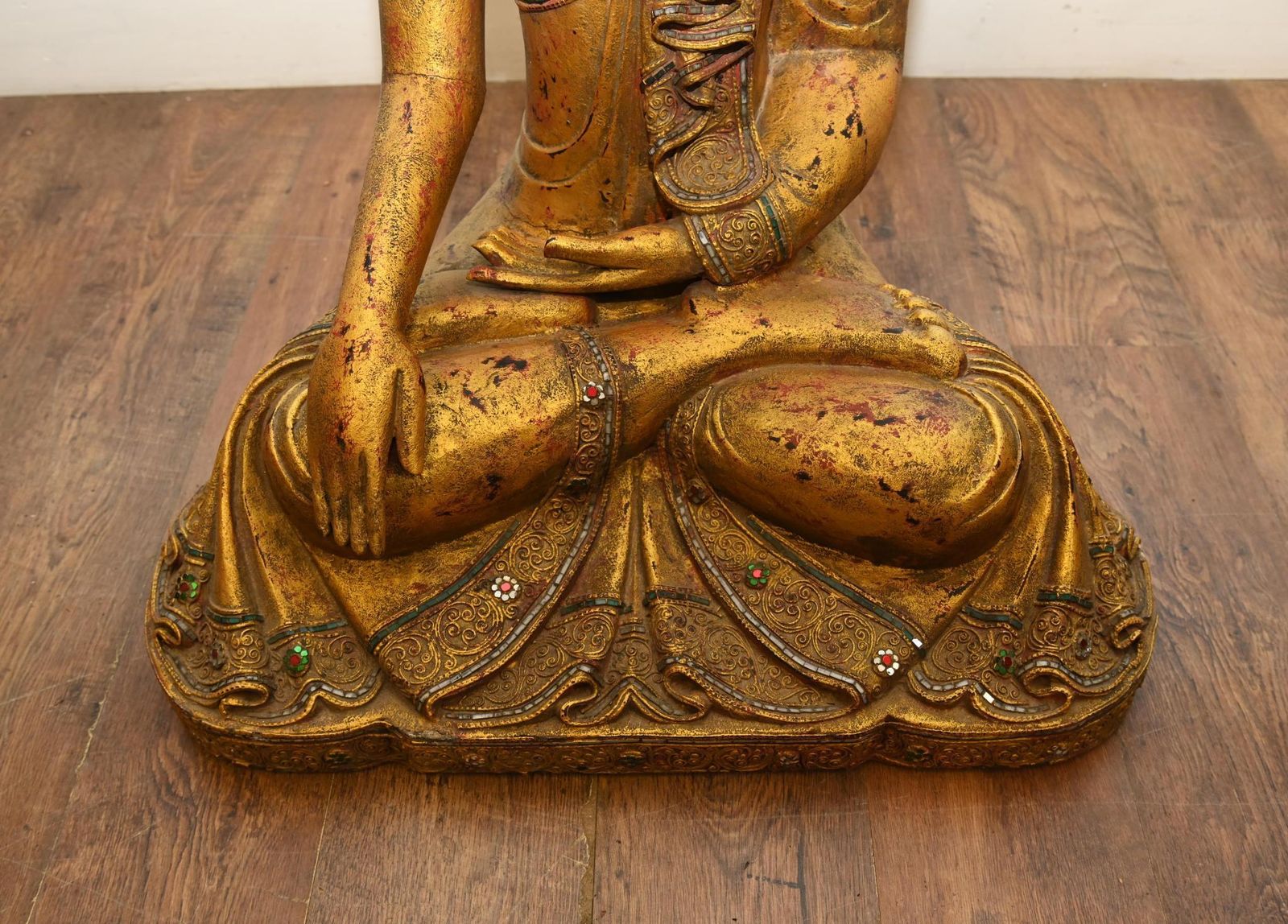 Carved Burmese Buddhist Statue Lotus Buddha Carving Myanmar photo for sale