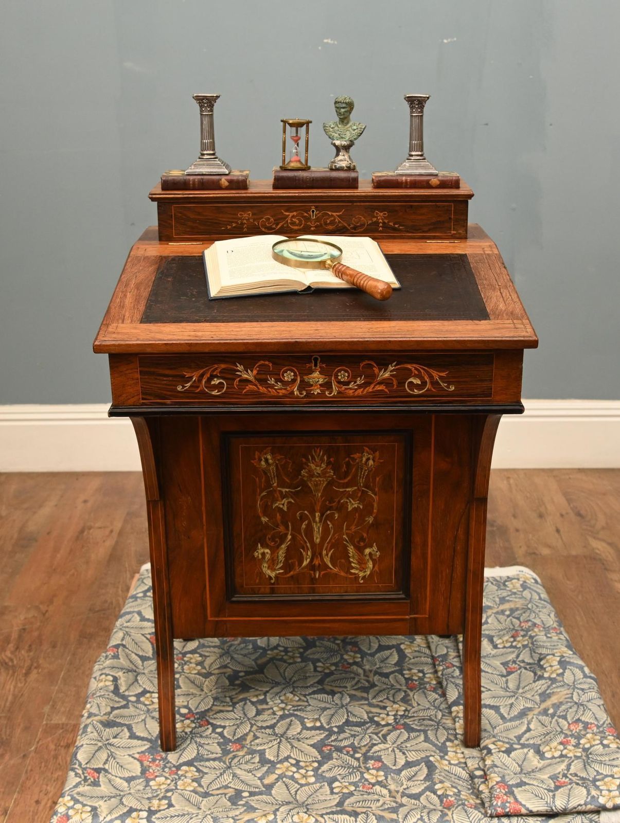 Sheraton Revival Davenport Antique Desk Marquetry 1890