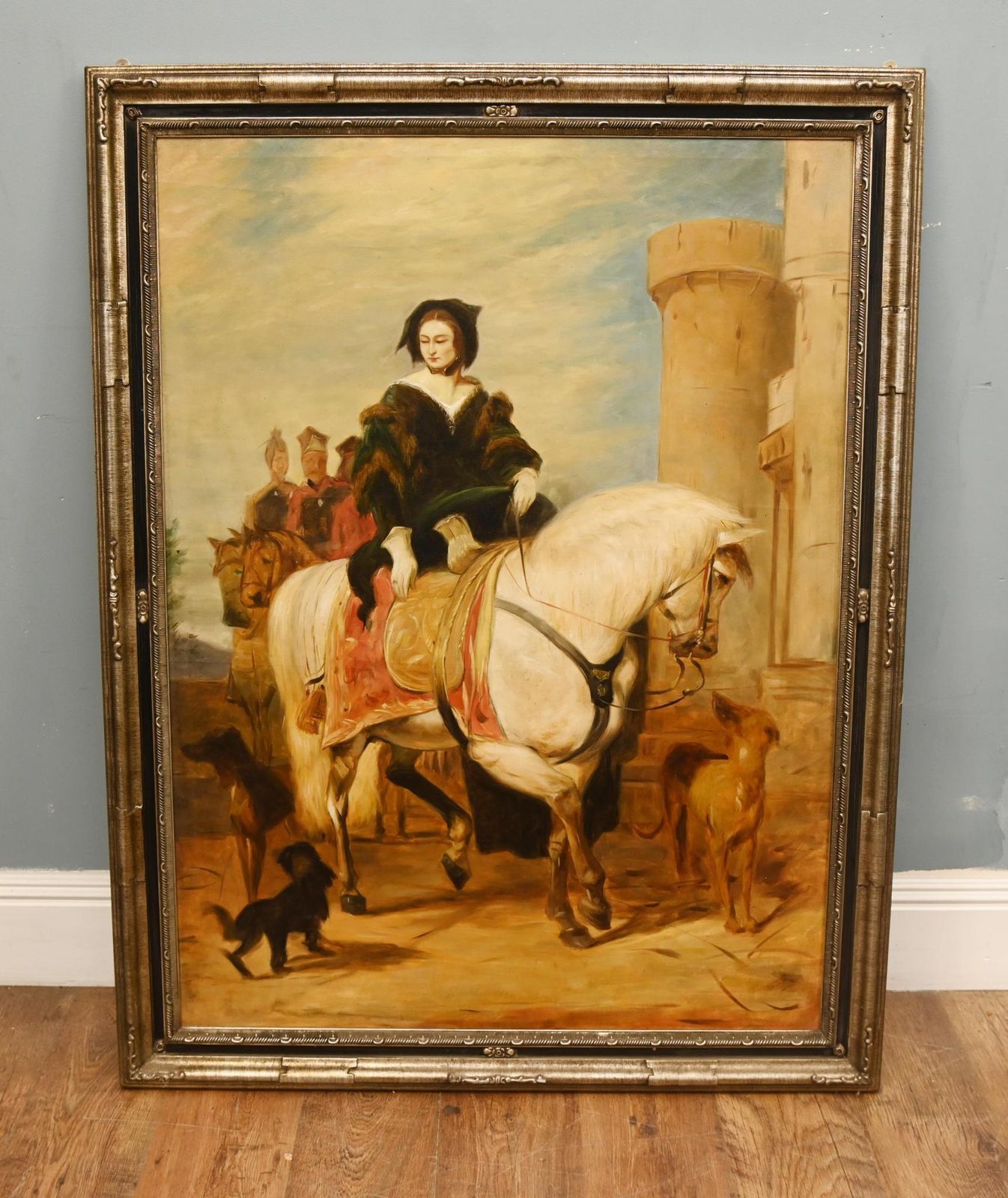 Oil Painting Queen Victorian Horse Back Windsor Castle Park After Edwin Landseer