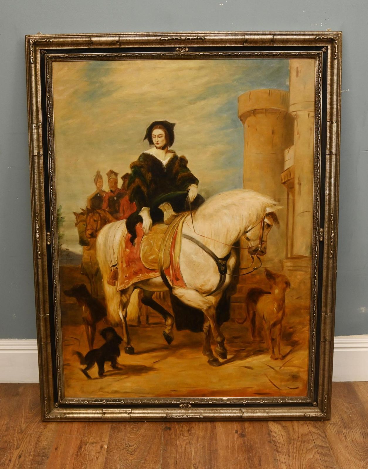 Oil Painting Queen Victorian Horse Back Windsor Castle Park After Edwin Landseer photo furniture