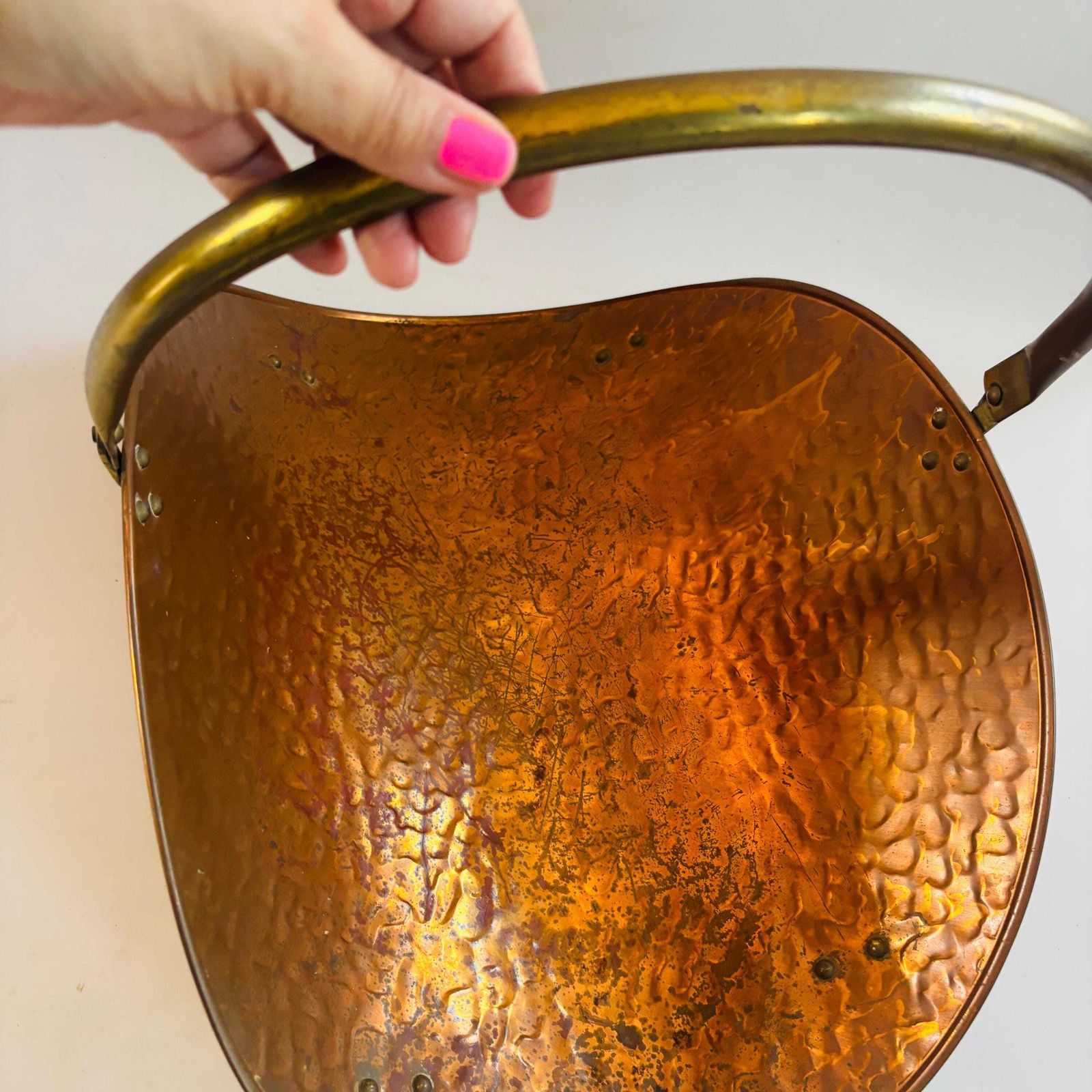 Home Fixtures Rare Antique Century English Hammered Copper & Brass Log Layer With Hallmark, C.1870 photo