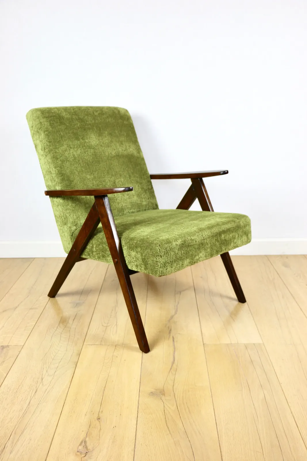Italian Dining Tableclassic Armchair Var B 310 1960s Vintage Olive Structured Velvet   Dark Wood photo for sale