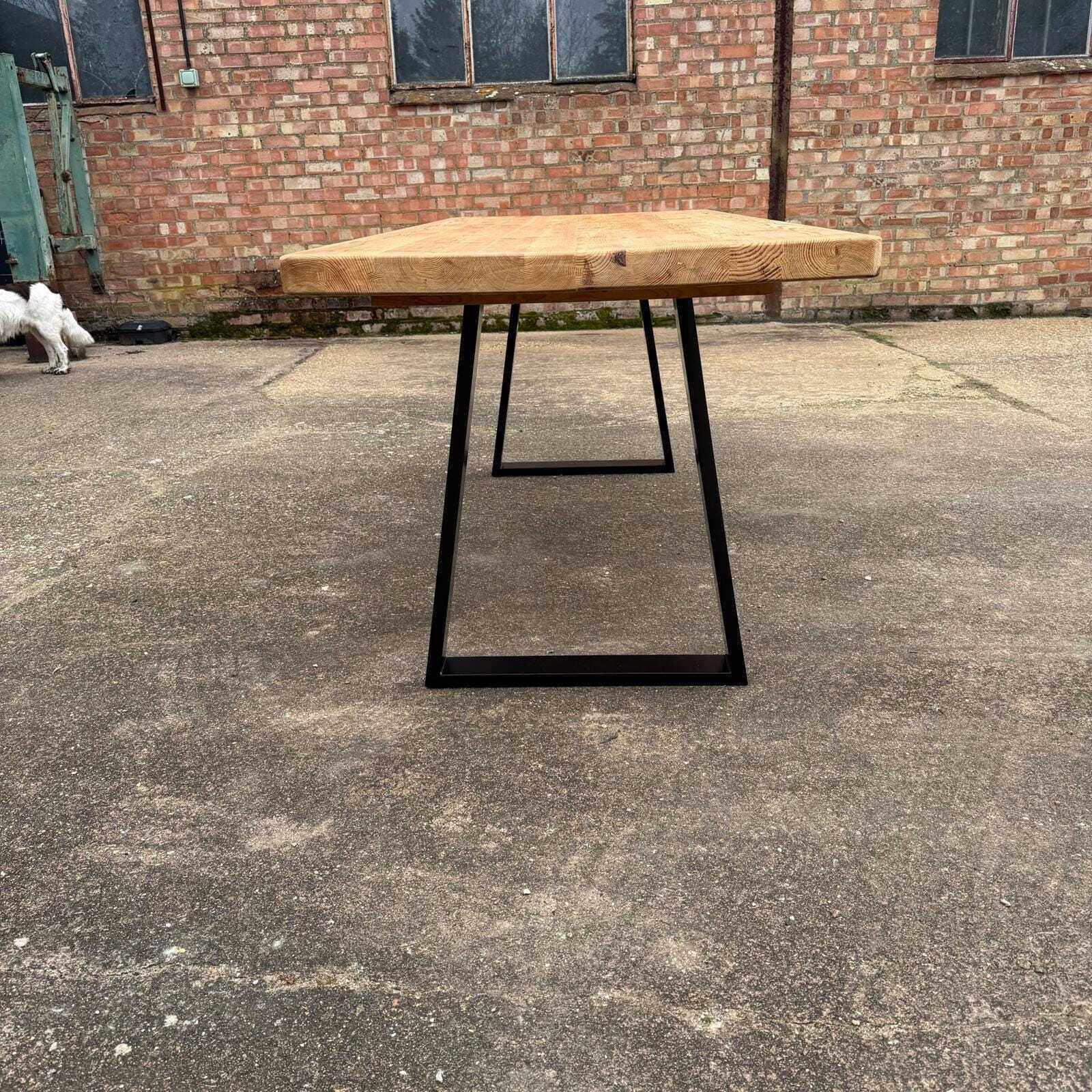 Reclaimed Pine Farmhouse Table Modern Trapezium Metal Industrial Legs Seats 6/8 photo Furniture