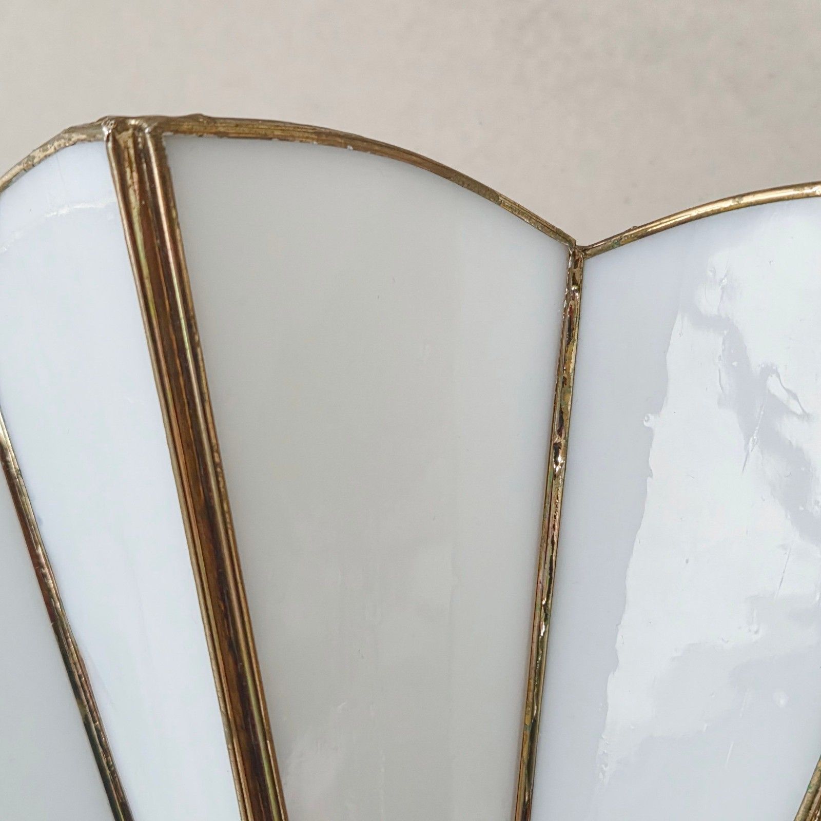 Vintage 1970s Brass & Mother Of Pearl Glass Paste Fan Sconce Art Deco photo vintage