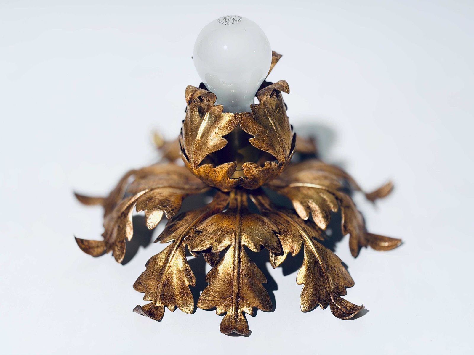 Florentine Metal Floral Gold Plated Ceiling Lamp / Vintage Hollywood Regency Decor photo 598.0