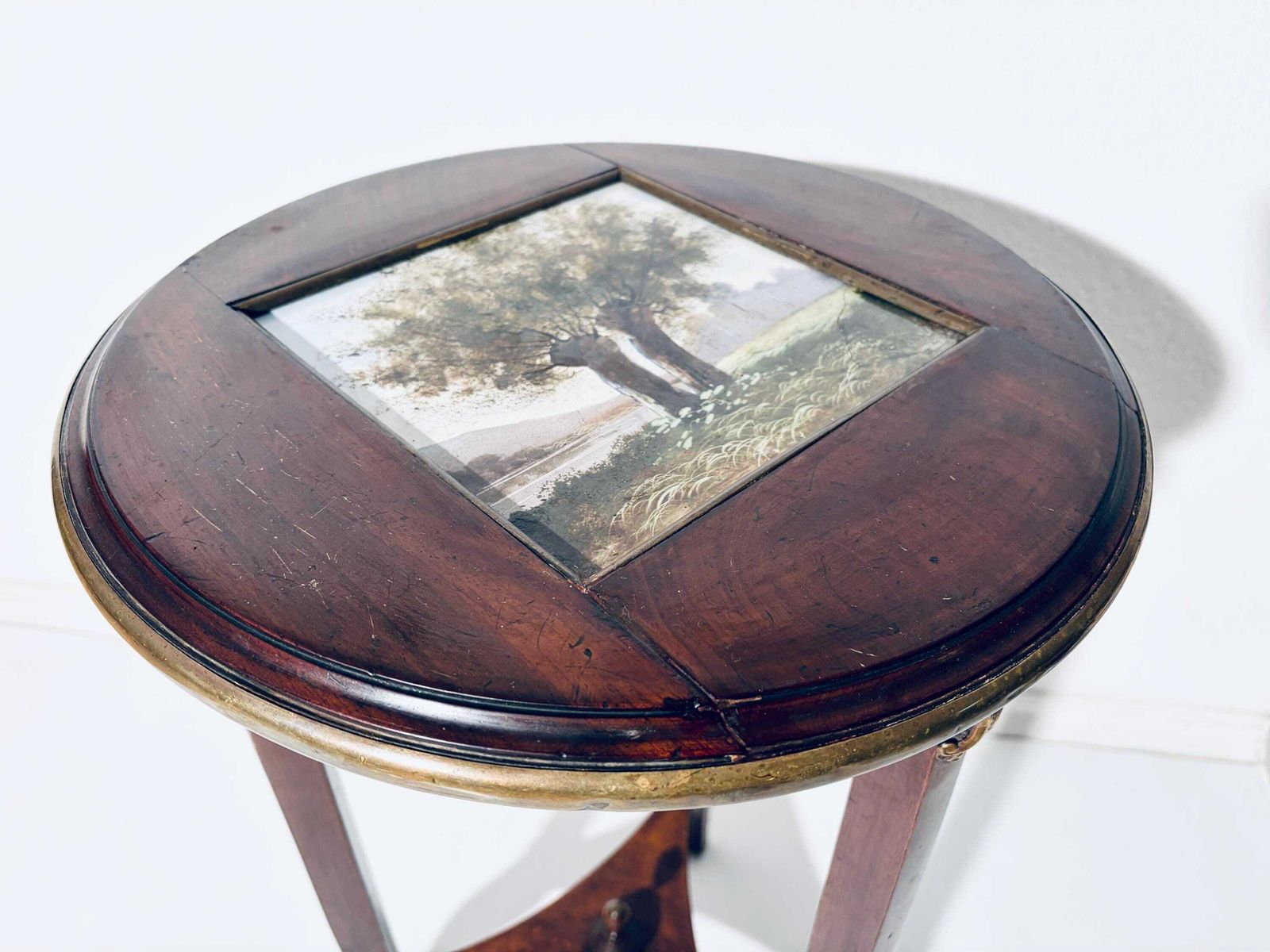 Antique Round Louis XVI Wooden Flower Table Jardiniere With Ceramic Tile Tree Motif / 1890s France photo buy