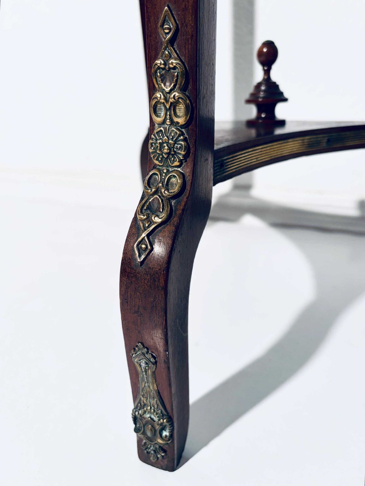 photo furniture Antique Round Louis XVI Wooden Flower Table Jardiniere With Ceramic Tile Tree Motif / 1890s France