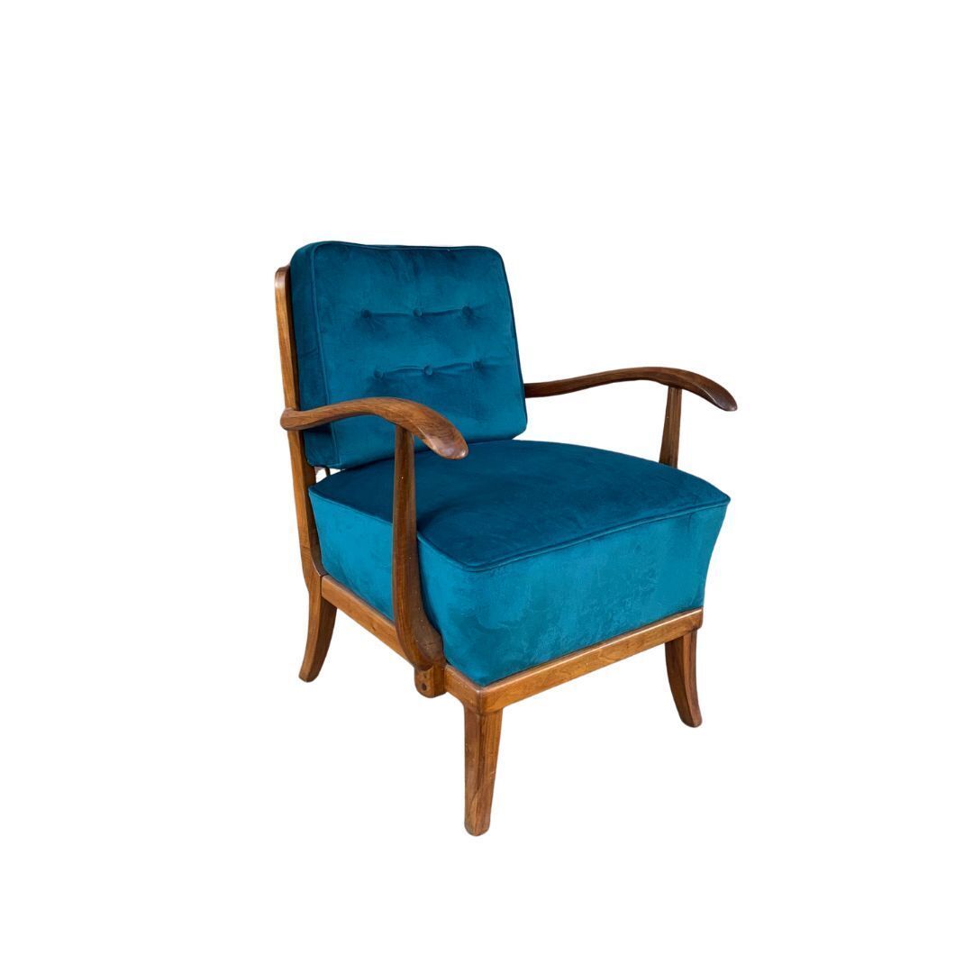 Art Deco Armchair By Gyula Kaesz, 1930s – Restored Rosewood Frame, Newly Upholstered Velvet Cushions