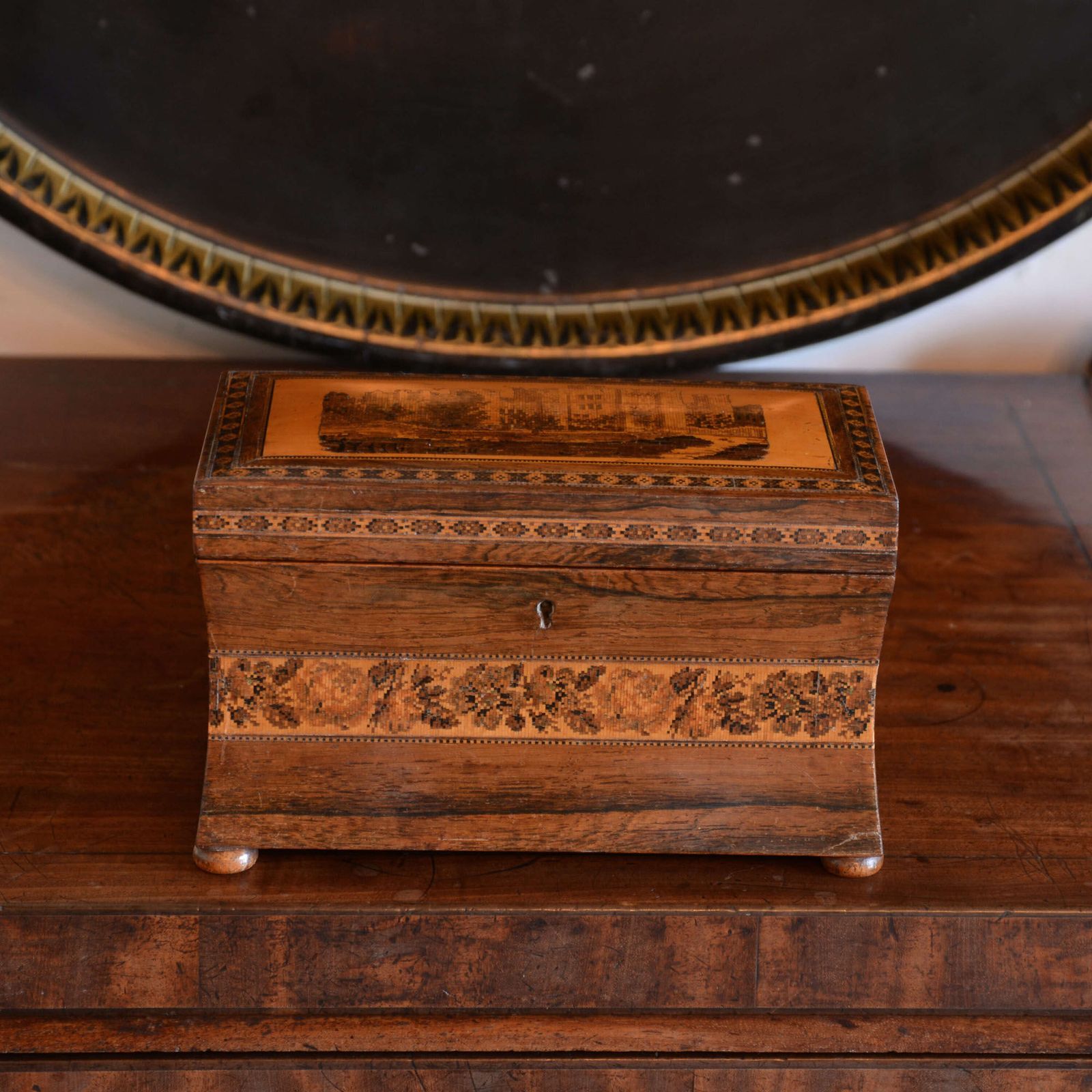 Hever Castle Tunbridge Ware Rosewood Tea Caddy By Henry Hollamby photo furniture
