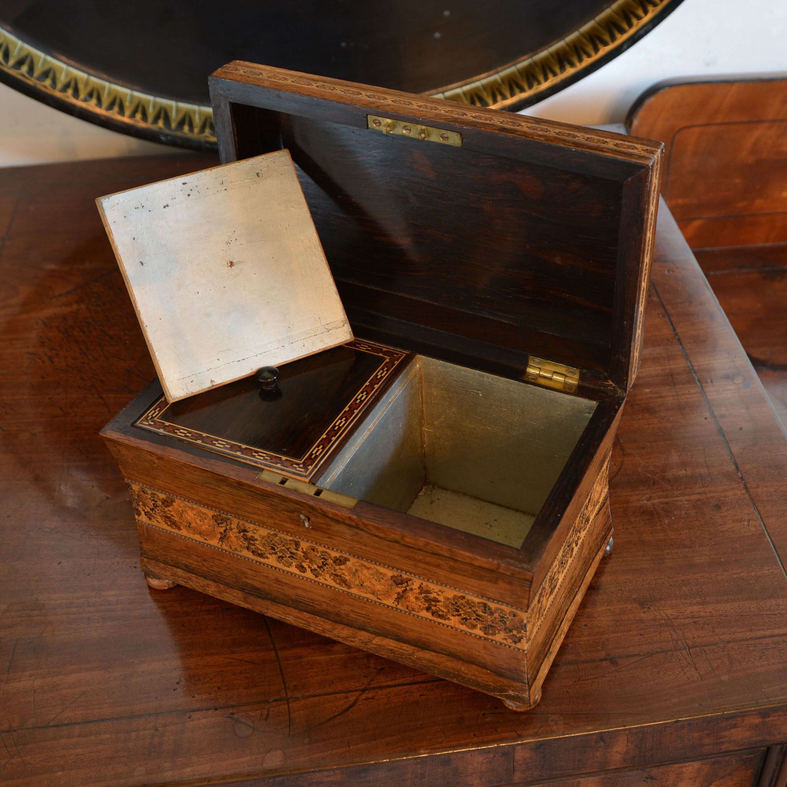Hever Castle Tunbridge Ware Rosewood Tea Caddy By Henry Hollamby photo 1250.0