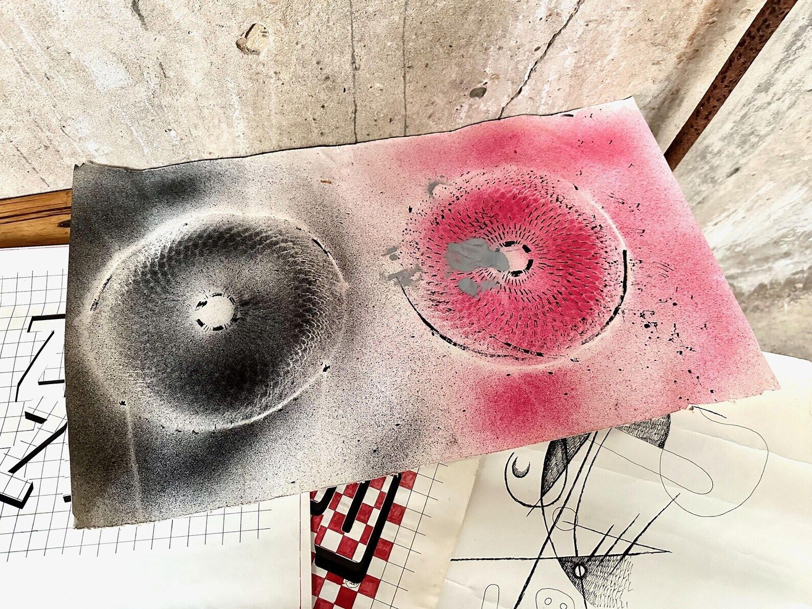 Collection Of 1970s Abstract Modern Artworks On Paper   After Miro / Graphics Etc
