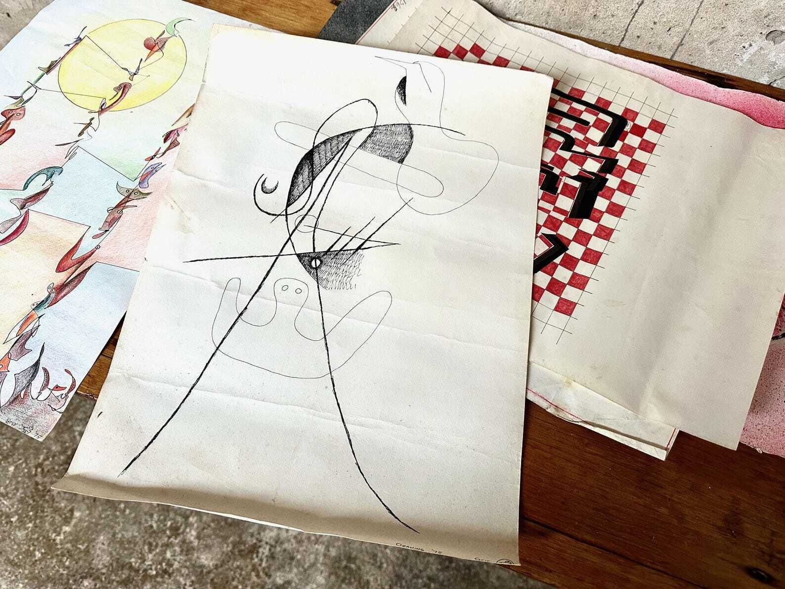 Collection Of 1970s Abstract Modern Artworks On Paper   After Miro / Graphics Etc photo 150.0