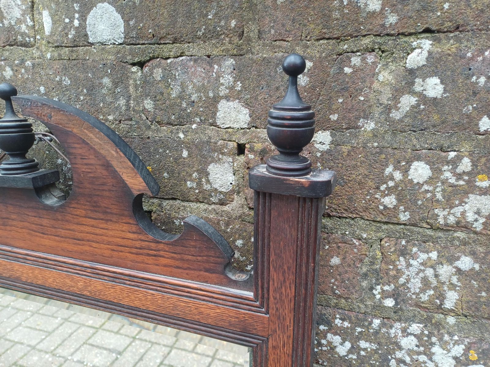 Large Victorian Solid Oak Over Mantel Or Wall Mirror Bevelled Glass Antique Wall Mirror With Fretwork Pediment & Finials photo Home Decor