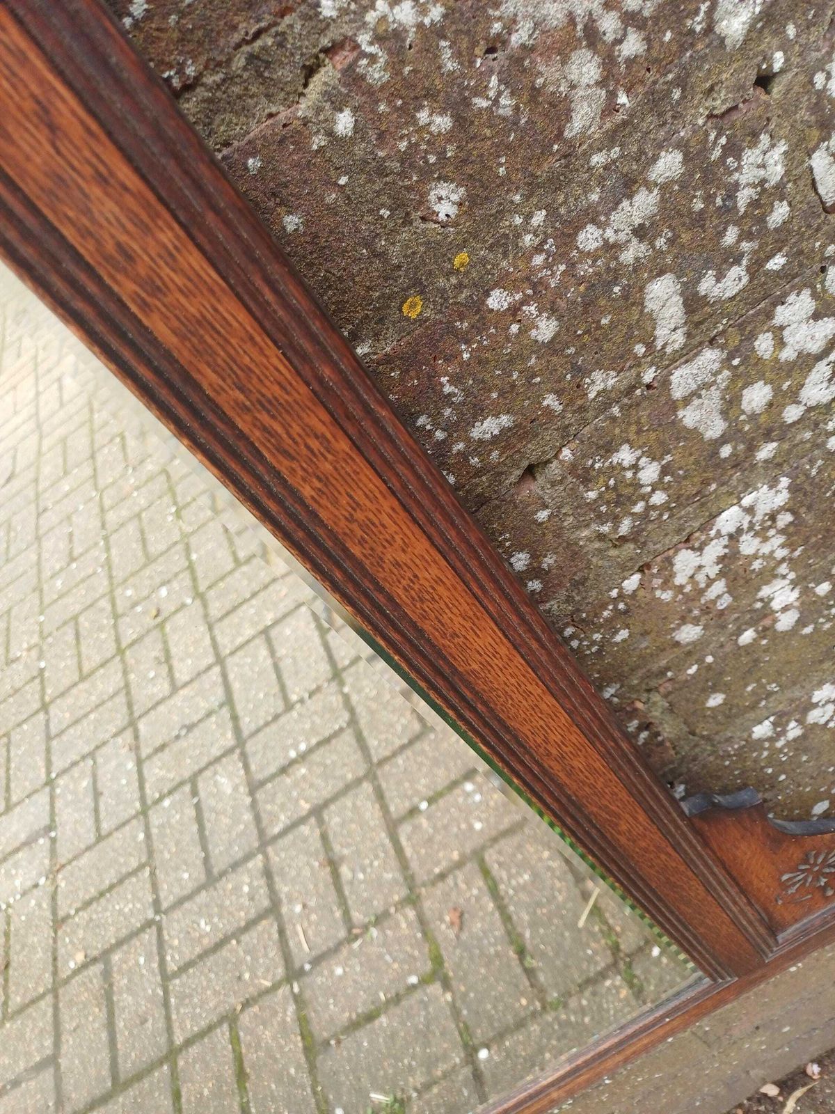 Large Victorian Solid Oak Over Mantel Or Wall Mirror Bevelled Glass Antique Wall Mirror With Fretwork Pediment & Finials photo vinterior
