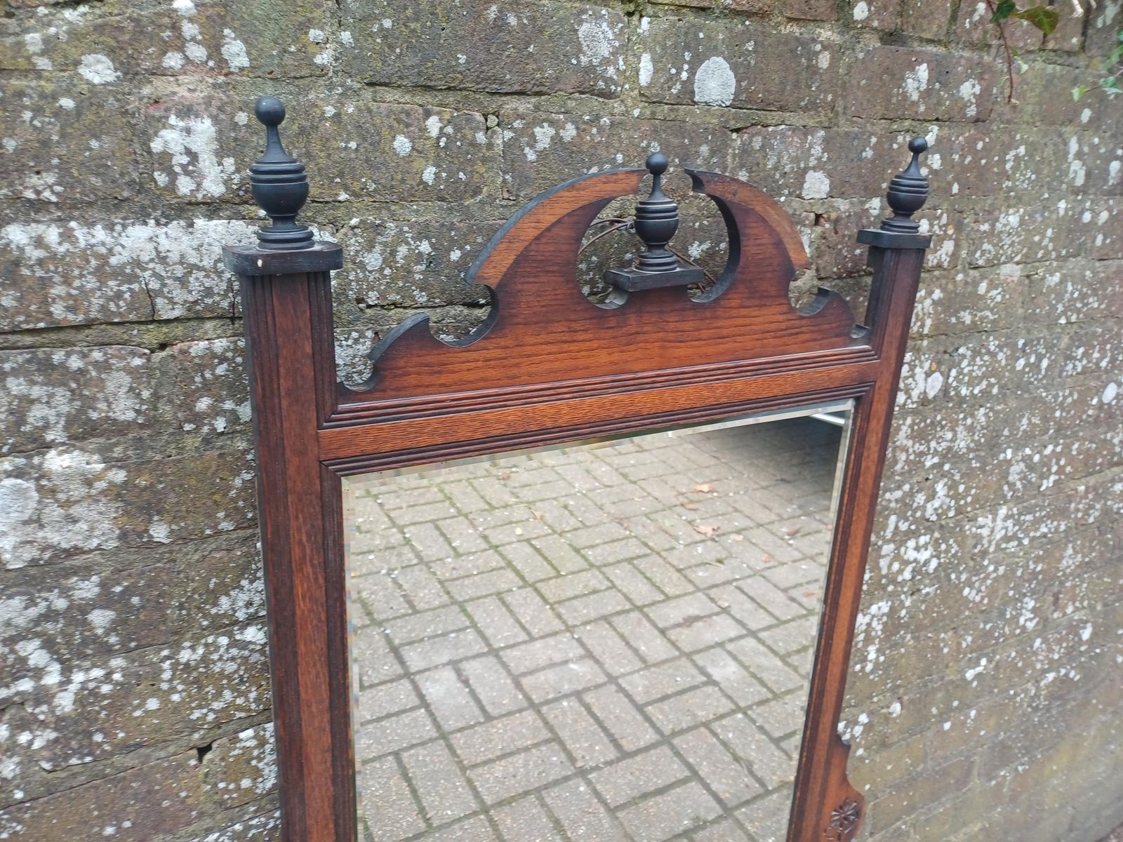 Home Decor Large Victorian Solid Oak Over Mantel Or Wall Mirror Bevelled Glass Antique Wall Mirror With Fretwork Pediment & Finials photo