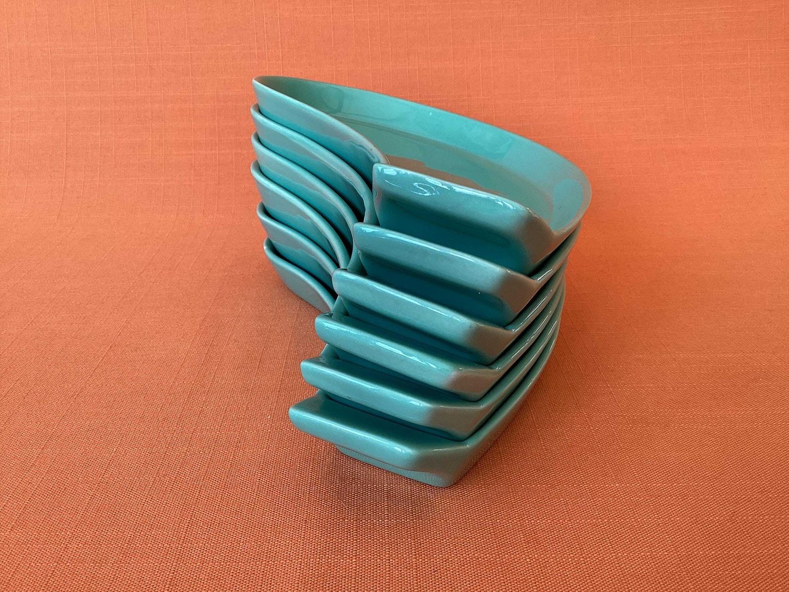 Set Of 6 Vintage Tg Green Kidney Shaped Plates, 1960s 70s Green Serving Dishes photo 65.0