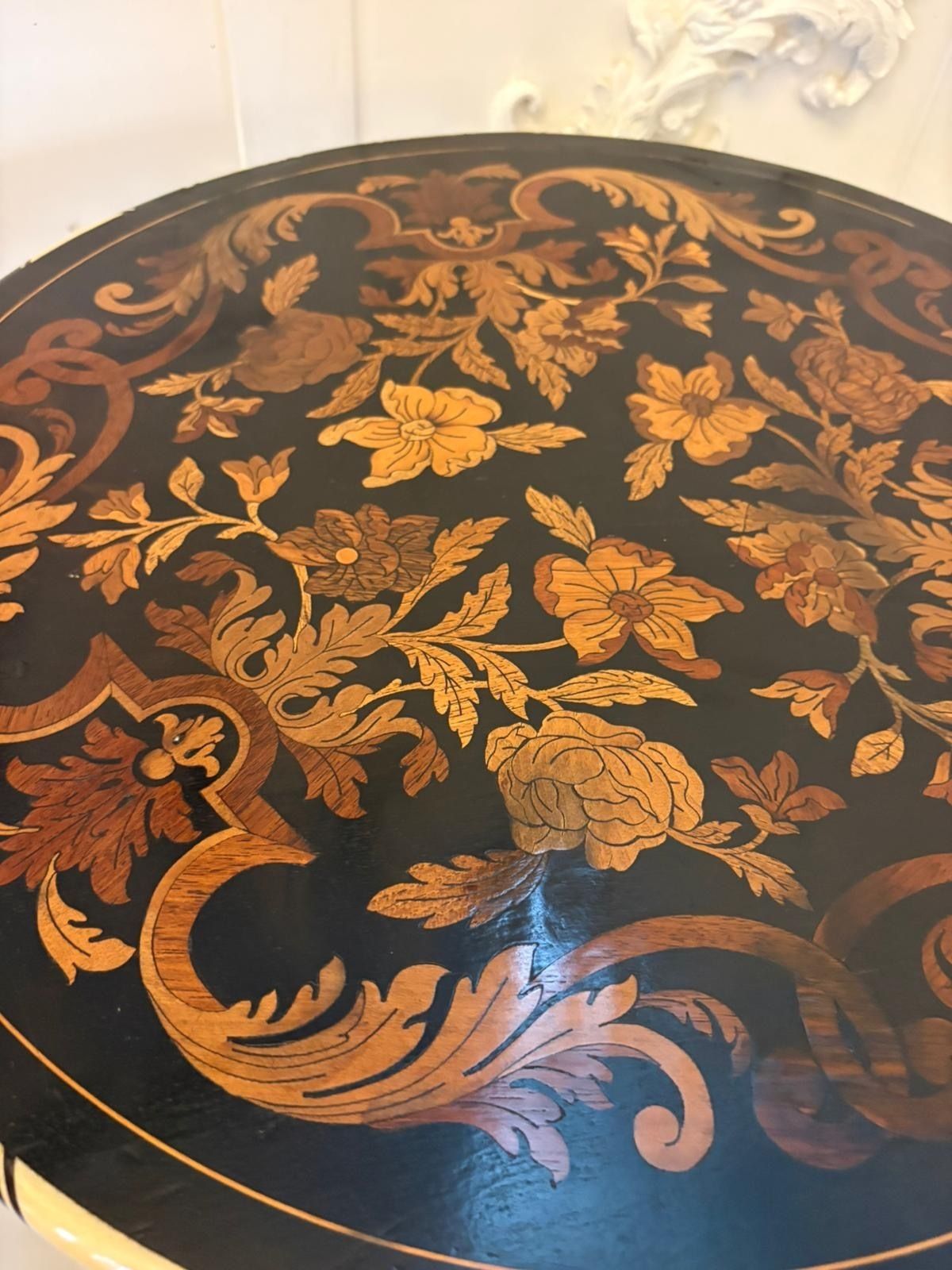 Quality Antique Italian Ebonised And Marquetry Inlaid Pedestal Occasional Centre Table photo Furniture