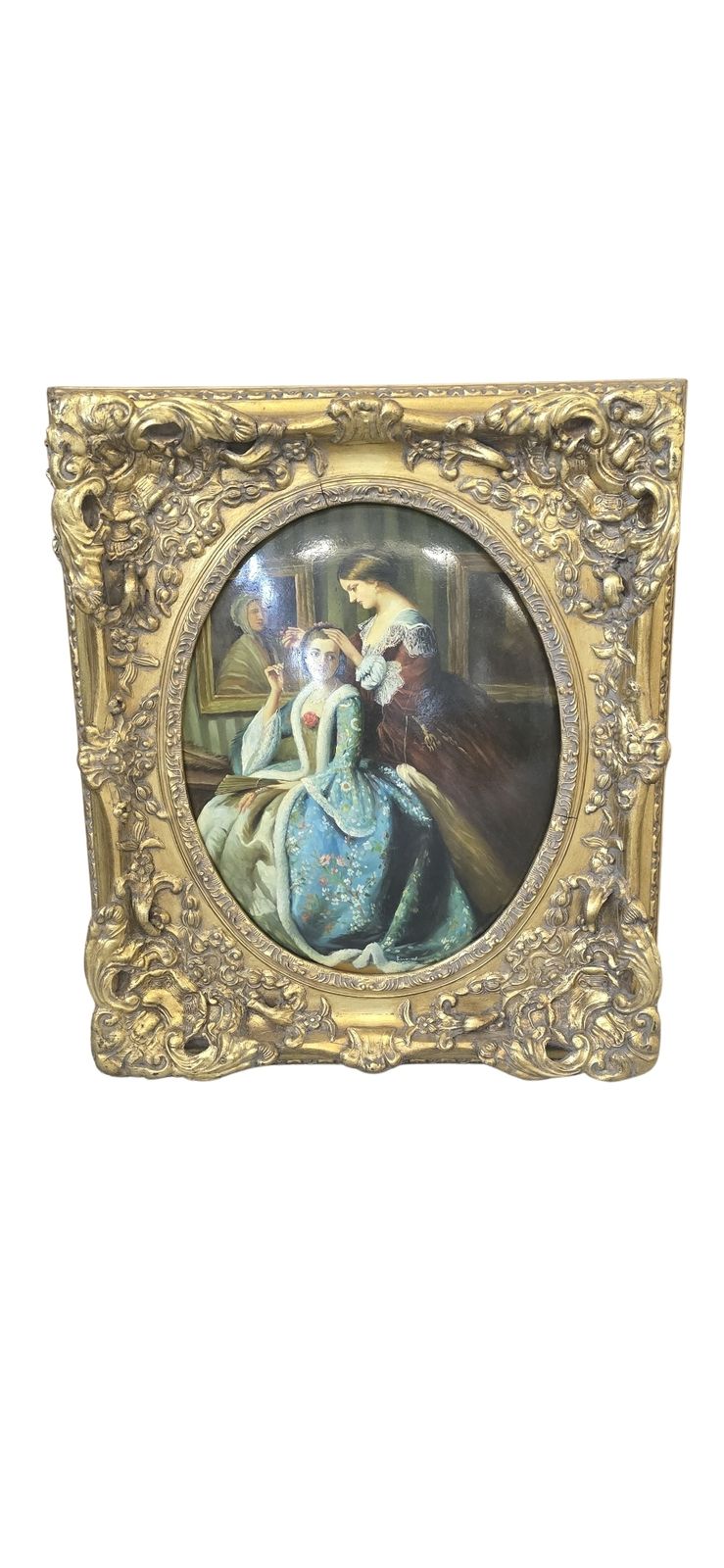 Coppia Di Oli Su Tela D'epoca Scene Galanti Settecentesche Firmati photo vintage