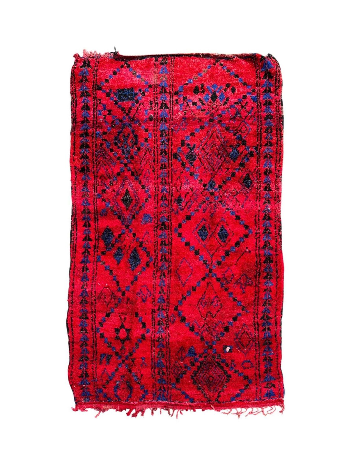 Vintage Moroccan Boujad Rug – Red & Blue Tribal Berber Carpet – 200 × 360 Cm photo furniture