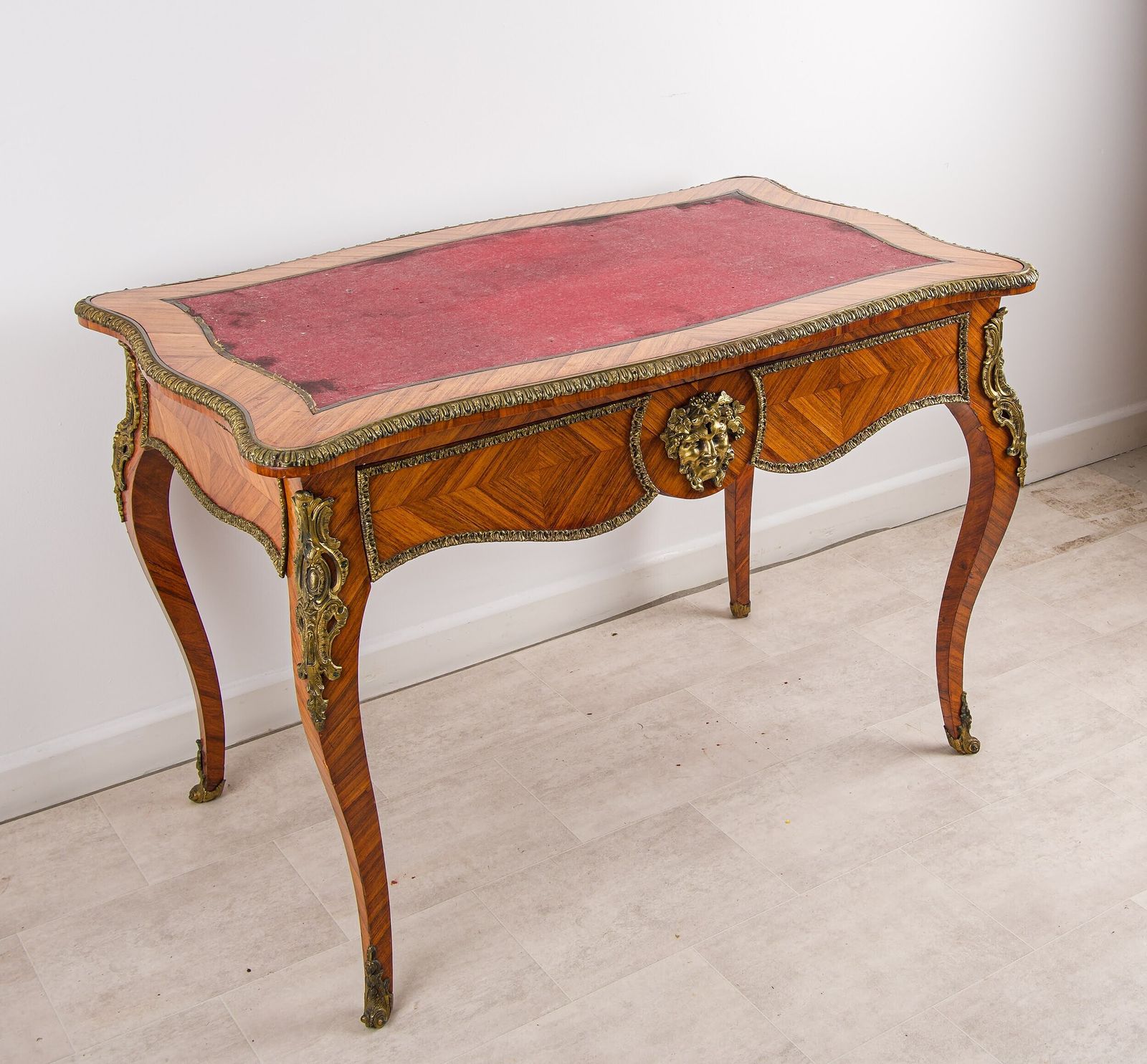 Antique French Kingwood Writing Table Ormolu Mounts Bacchus Mask Louis XV Style C1880 photo for sale