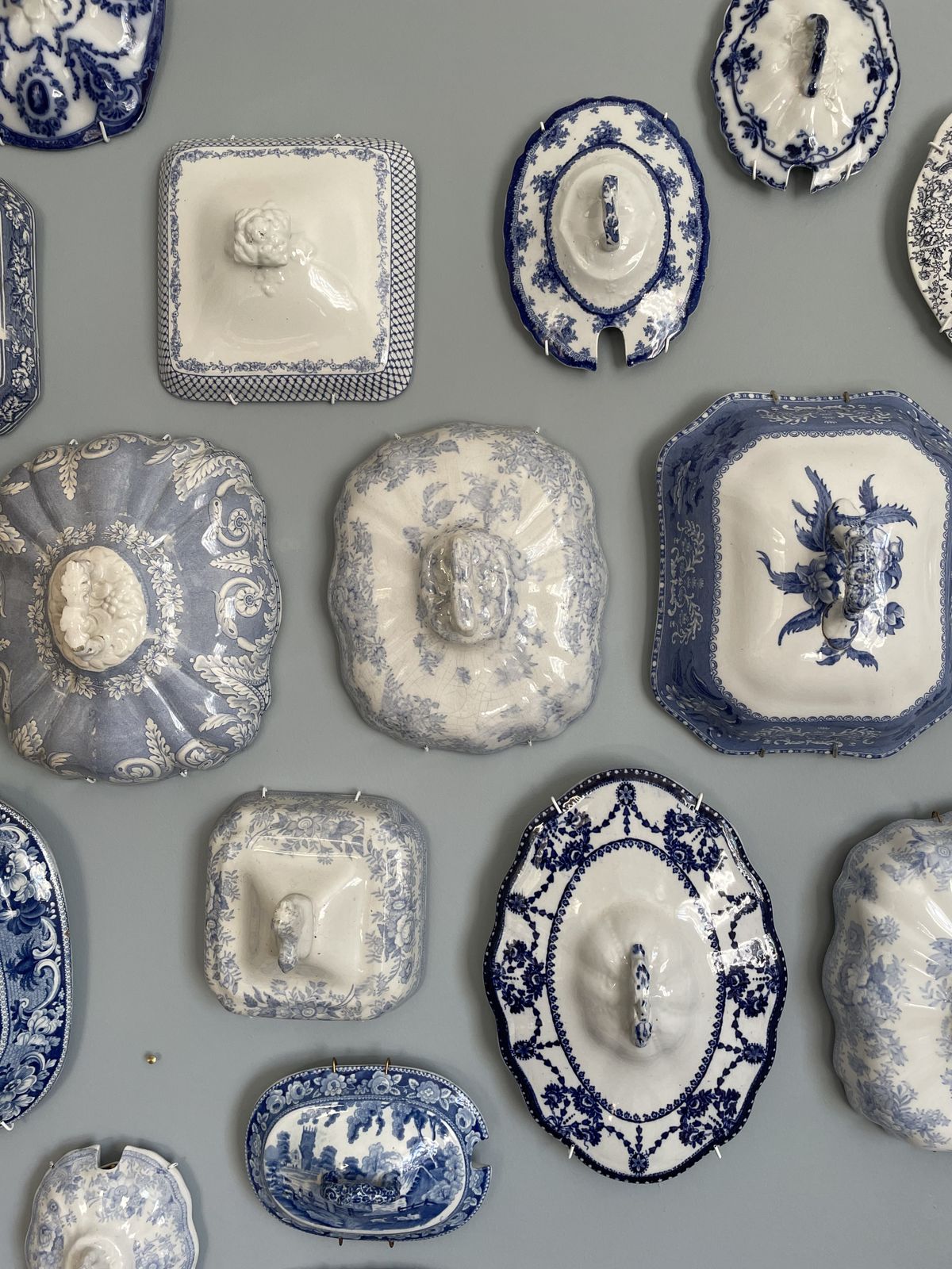Set Of 30 Blue And White China Antique Tureen Lids Wall Display photo furniture