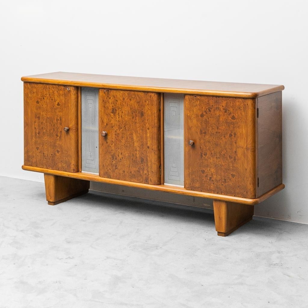 Vintage Walnut Burl Sideboard With Decorative Inserts From The 1940s