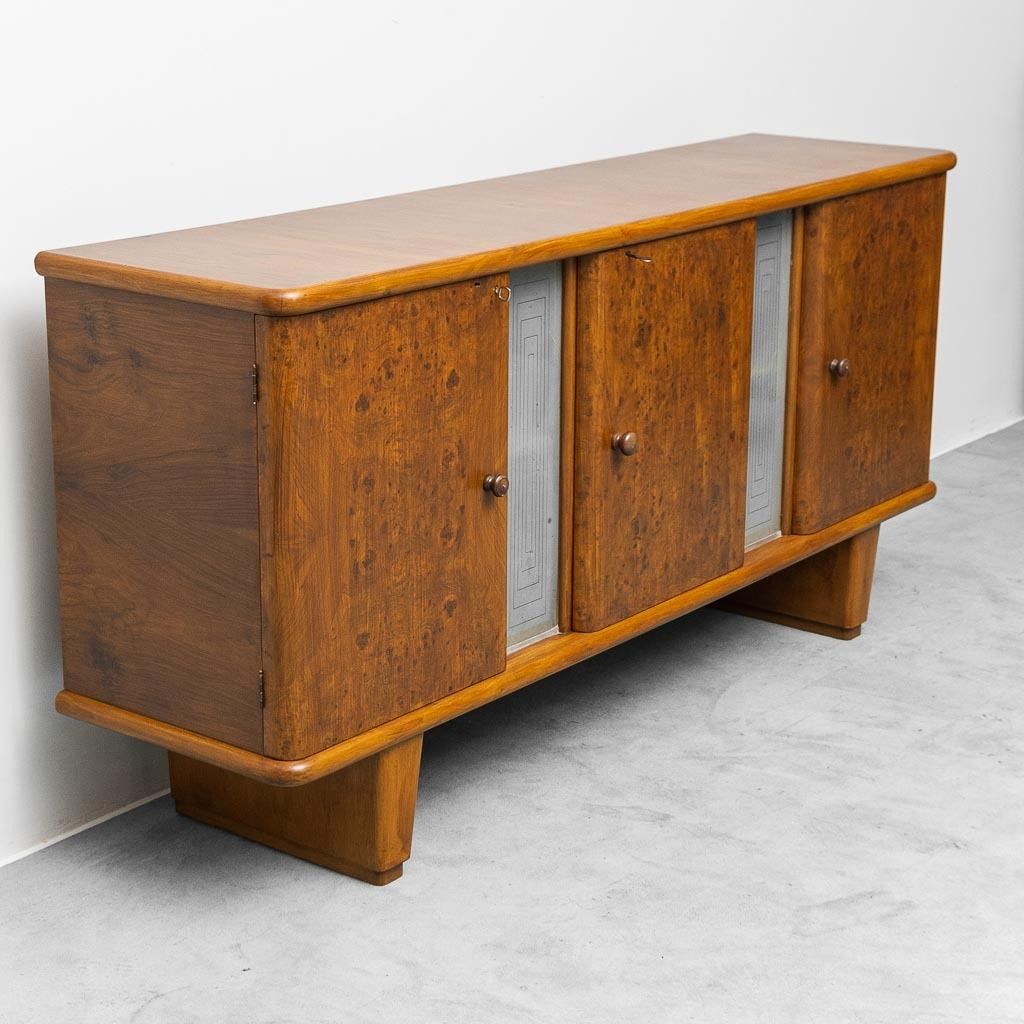 Vintage Walnut Burl Sideboard With Decorative Inserts From The 1940s photo vintage