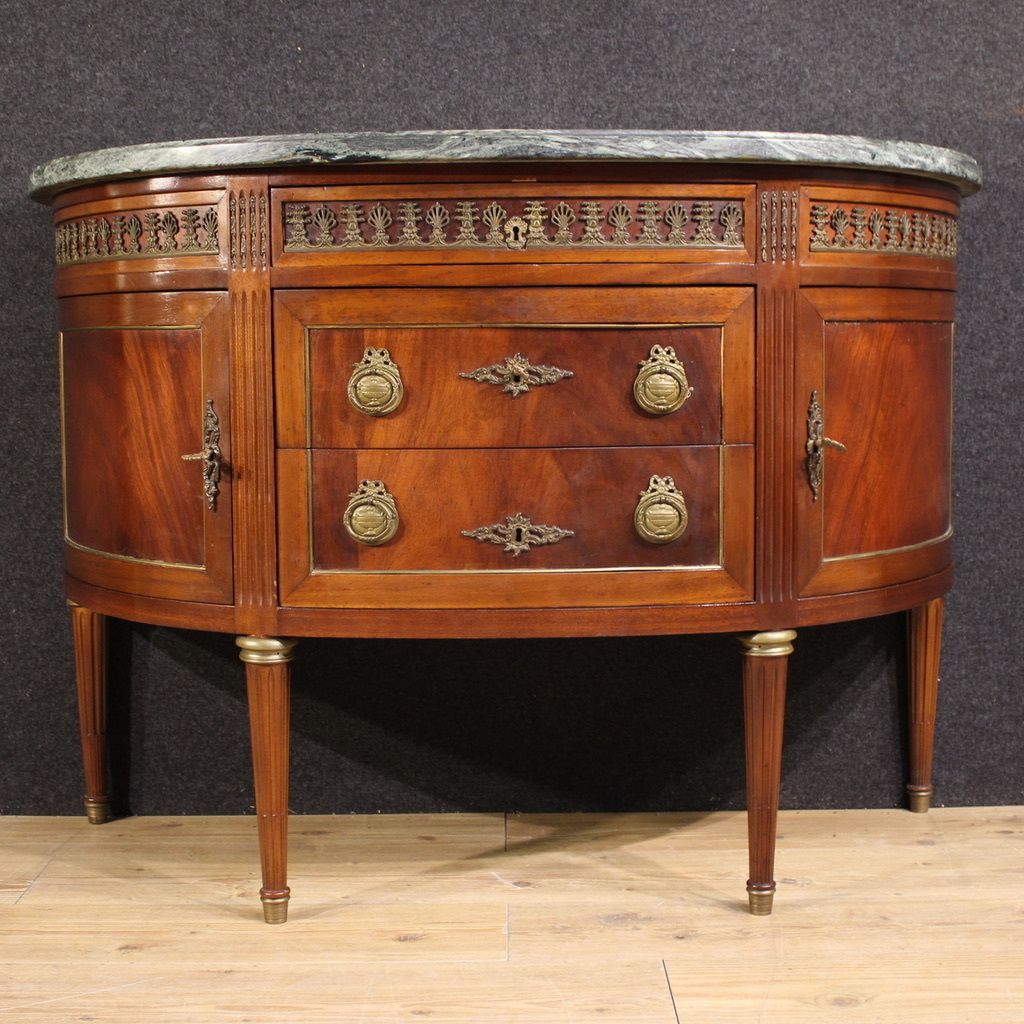 French Louis XVI Style Half Moon Commode With Marble Top photo Furniture