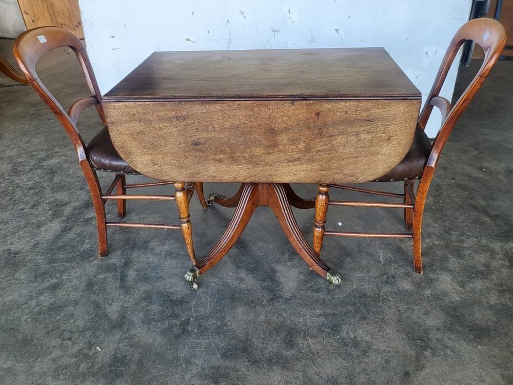 Antique Georgian Pedestal Drop Leaf Occasional Dining Table Drawers photo buy