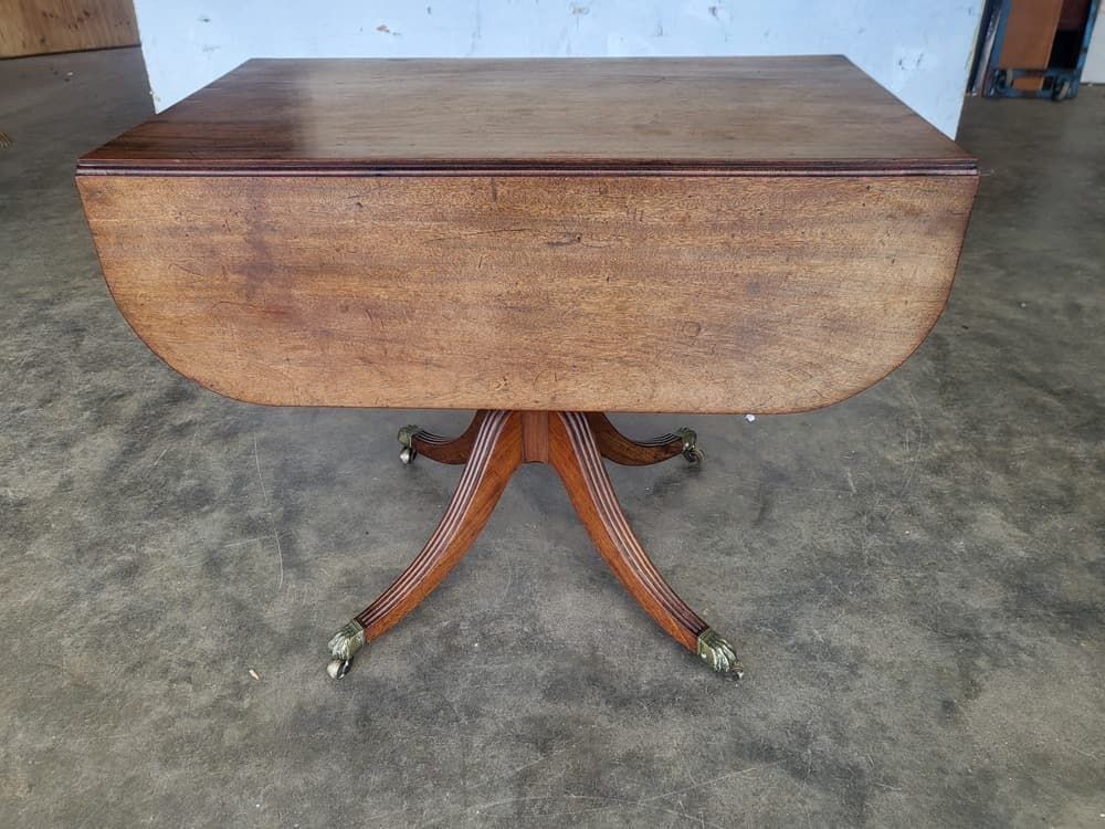 Furniture Antique Georgian Pedestal Drop Leaf Occasional Dining Table Drawers photo