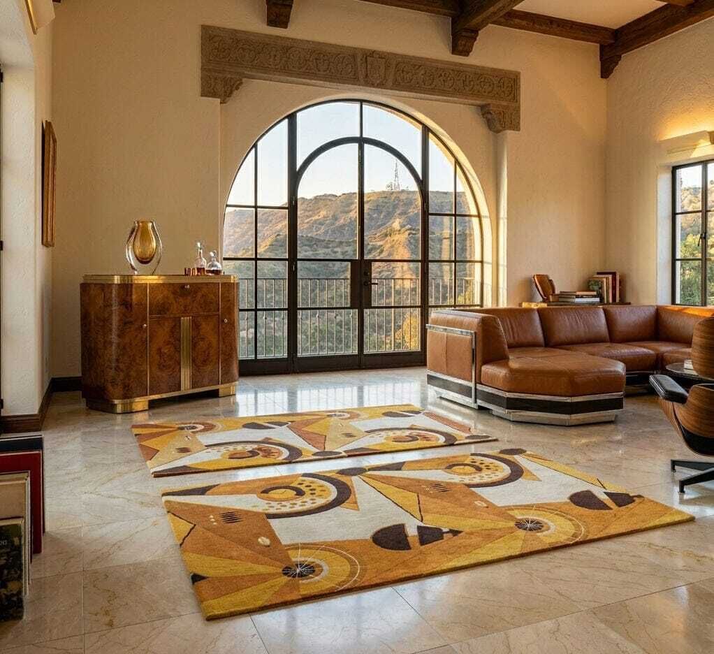 1950s Extremely Rare Pair Of French Constructivist Pure Wool Rugs / Tapestries photo furniture