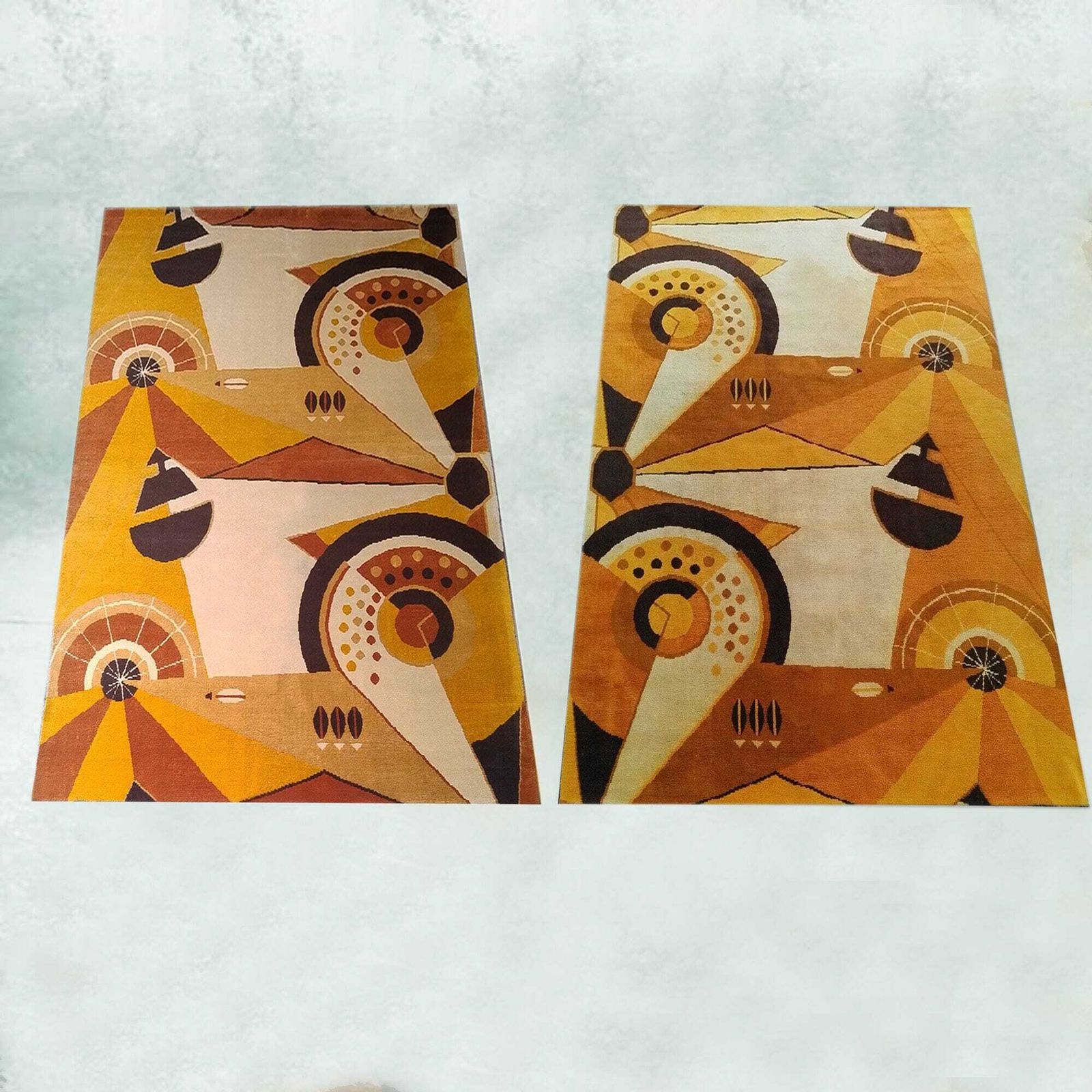 1950s Extremely Rare Pair Of French Constructivist Pure Wool Rugs / Tapestries photo Textiles