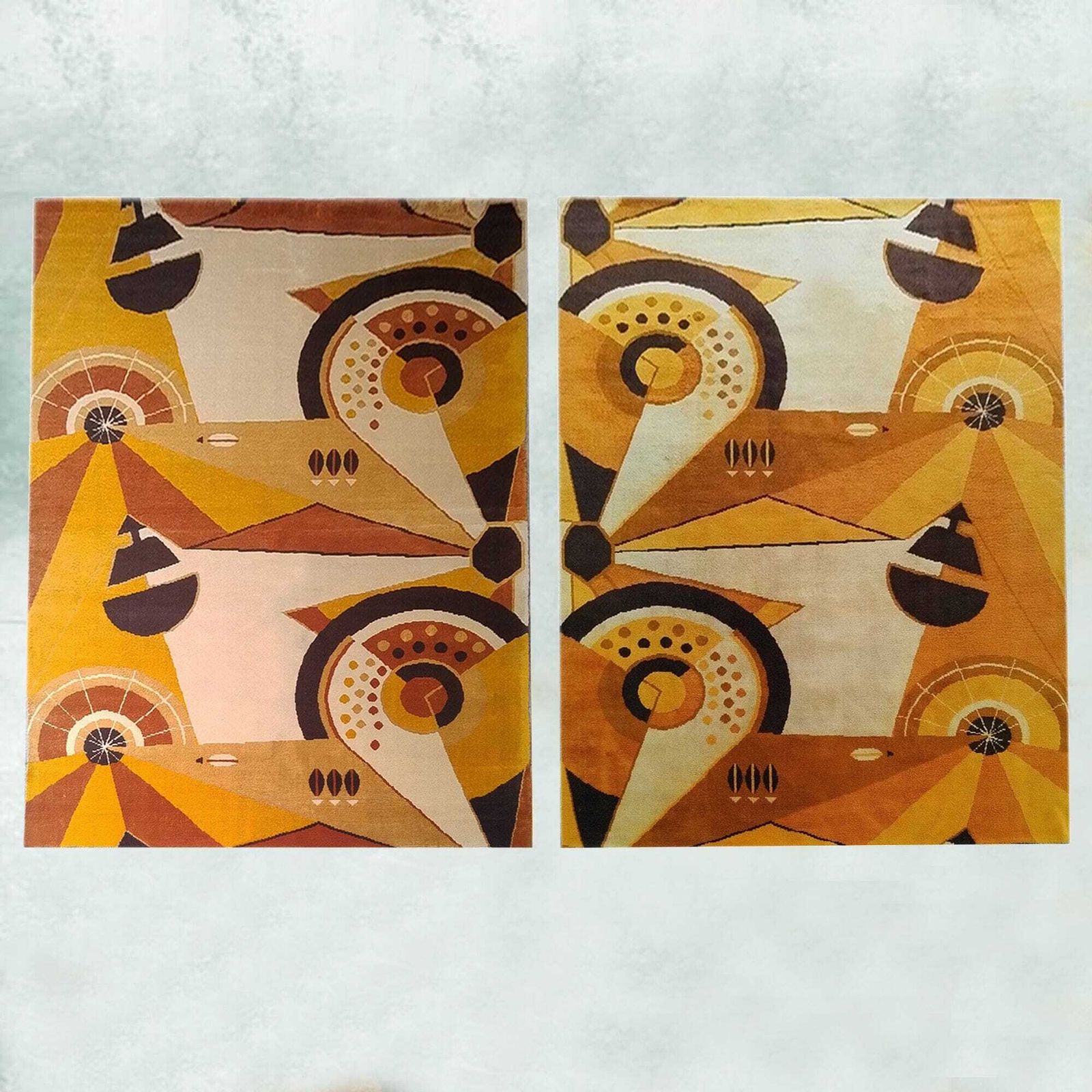 1950s Extremely Rare Pair Of French Constructivist Pure Wool Rugs / Tapestries photo 50788.0